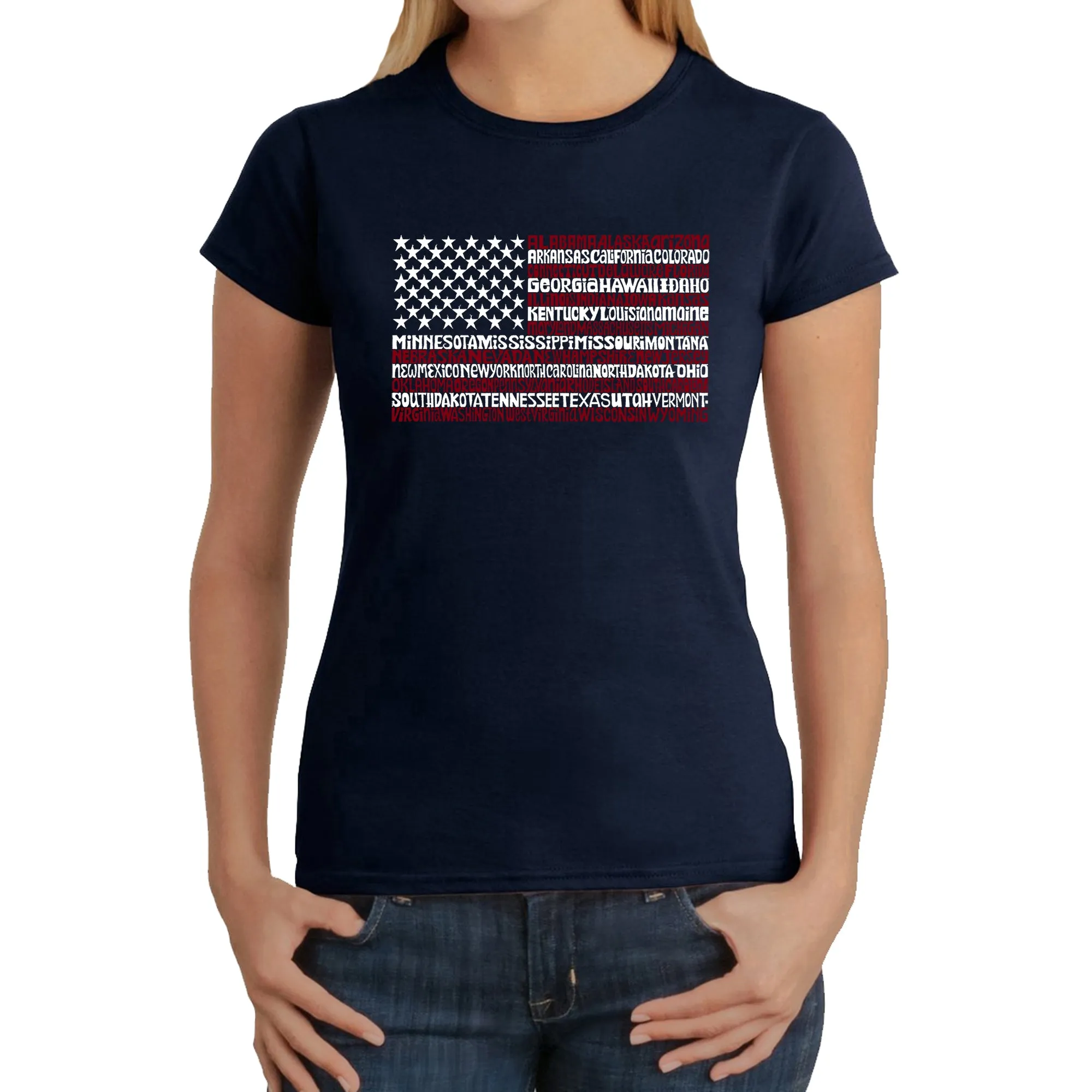 50 States USA Flag  - Women's Word Art T-Shirt sold by LA Pop Art product image thumbnail 3