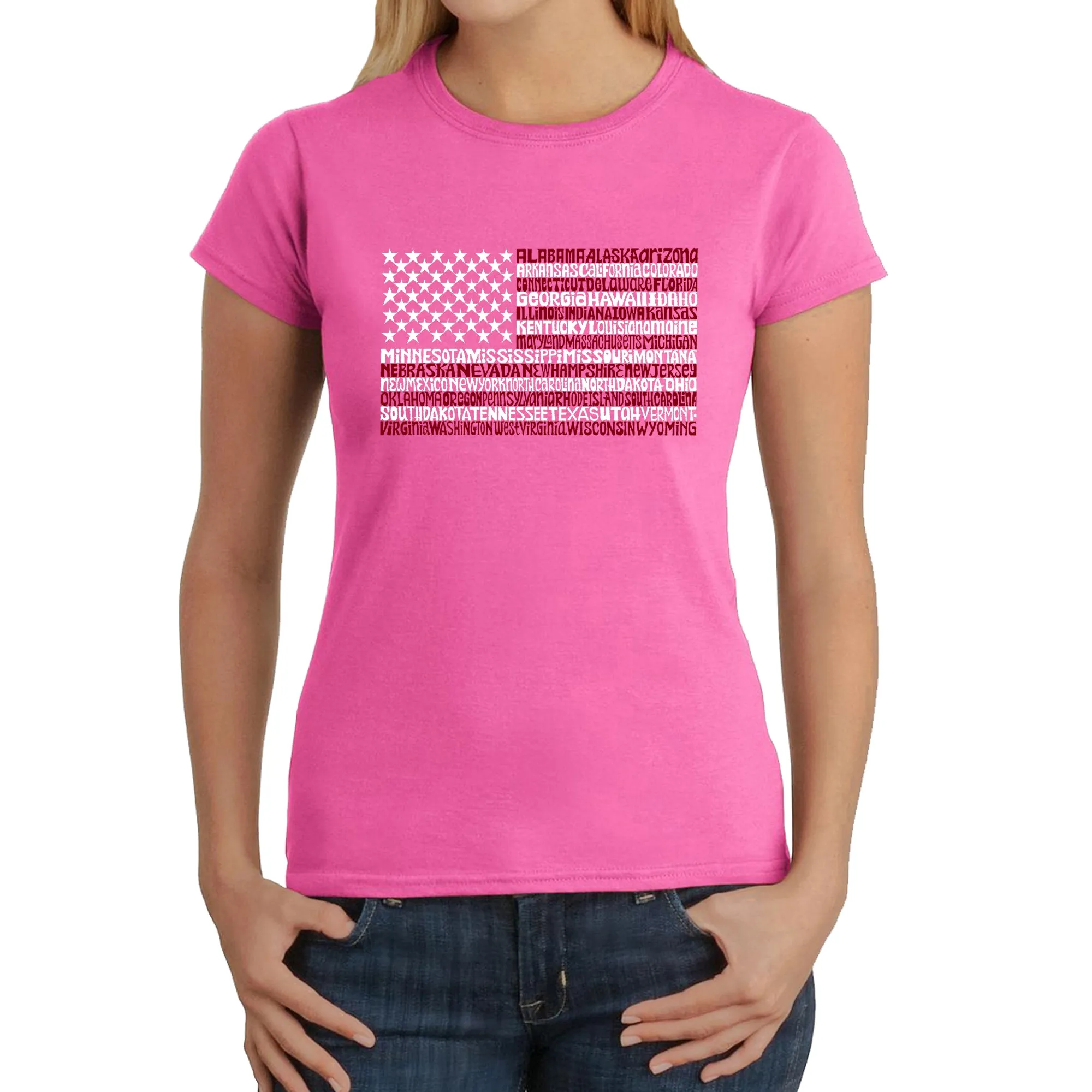 50 States USA Flag  - Women's Word Art T-Shirt sold by LA Pop Art product image thumbnail 4
