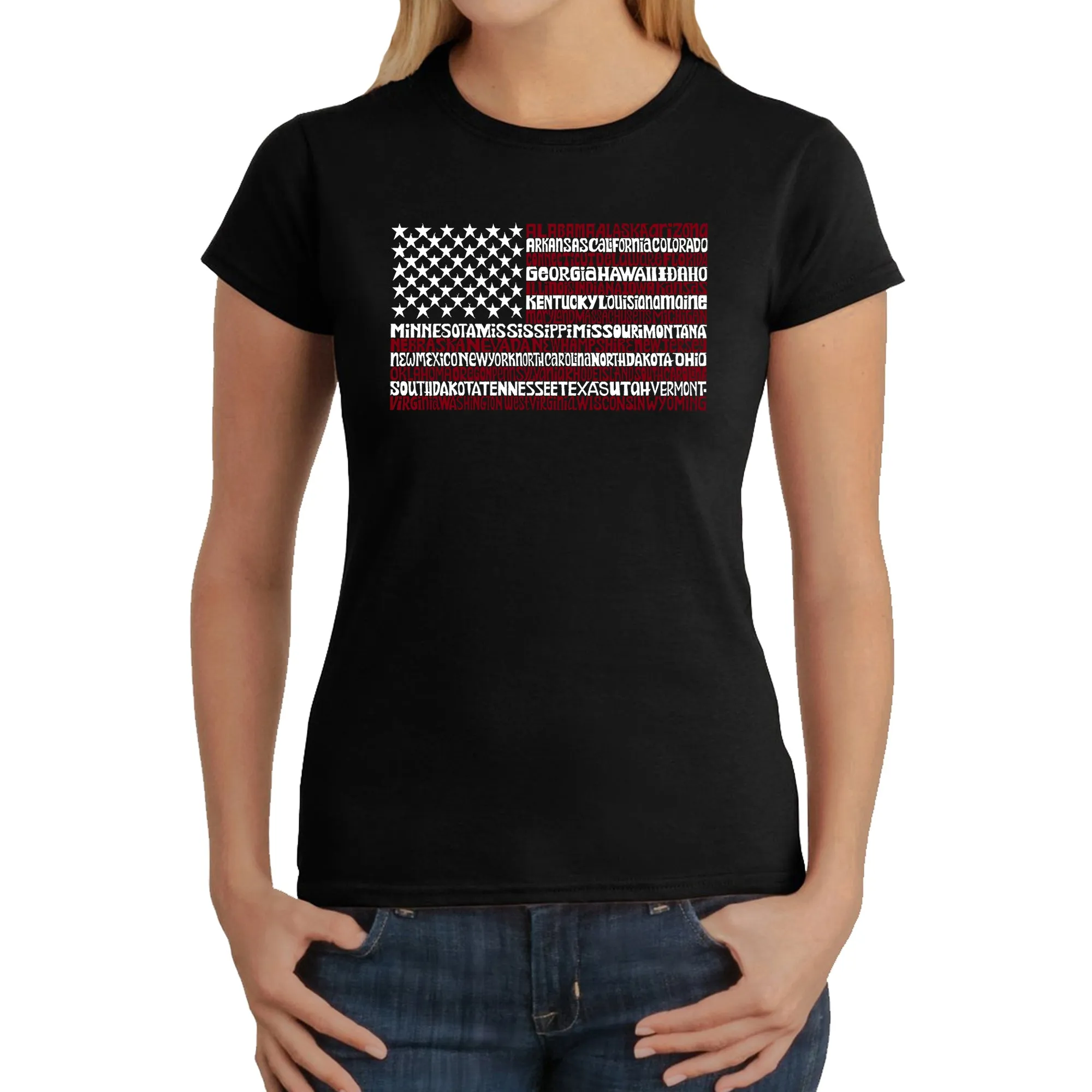 50 States USA Flag  - Women's Word Art T-Shirt sold by LA Pop Art