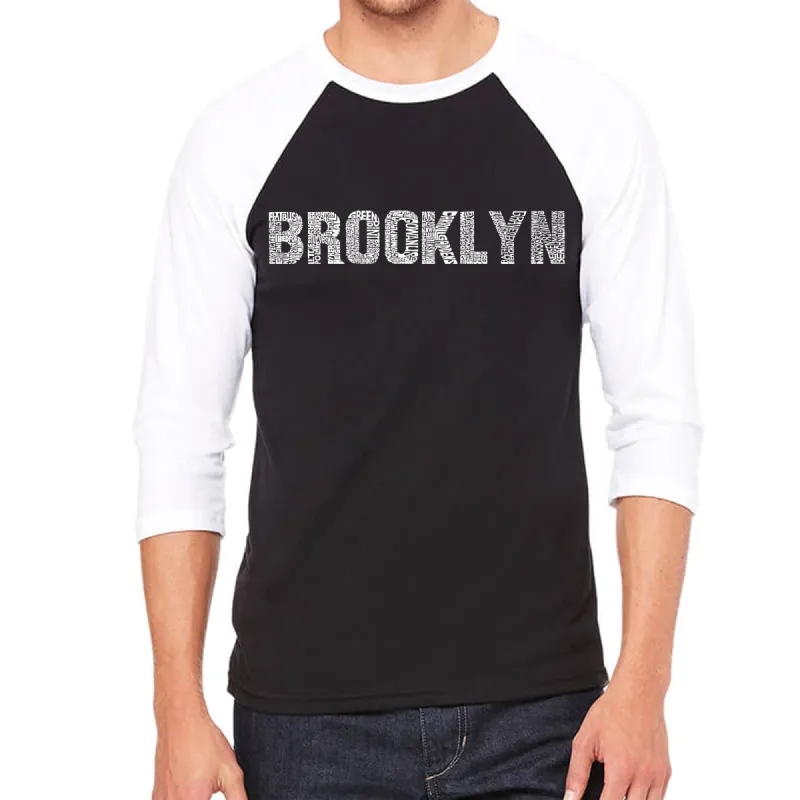 BROOKLYN NEIGHBORHOODS - Men's Raglan Baseball Word Art T-Shirt sold by LA Pop Art
