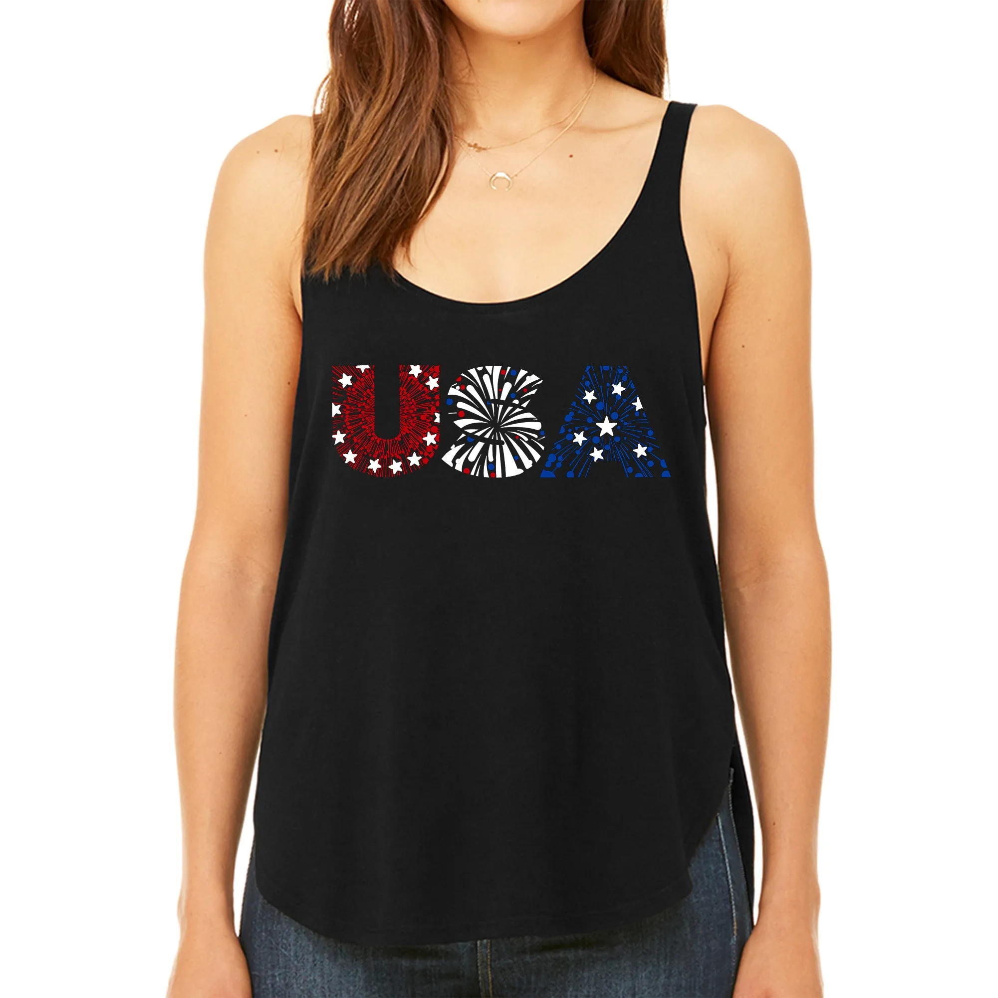 USA Fireworks - Women's Premium Word Art Flowy Tank Top sold by LA Pop Art