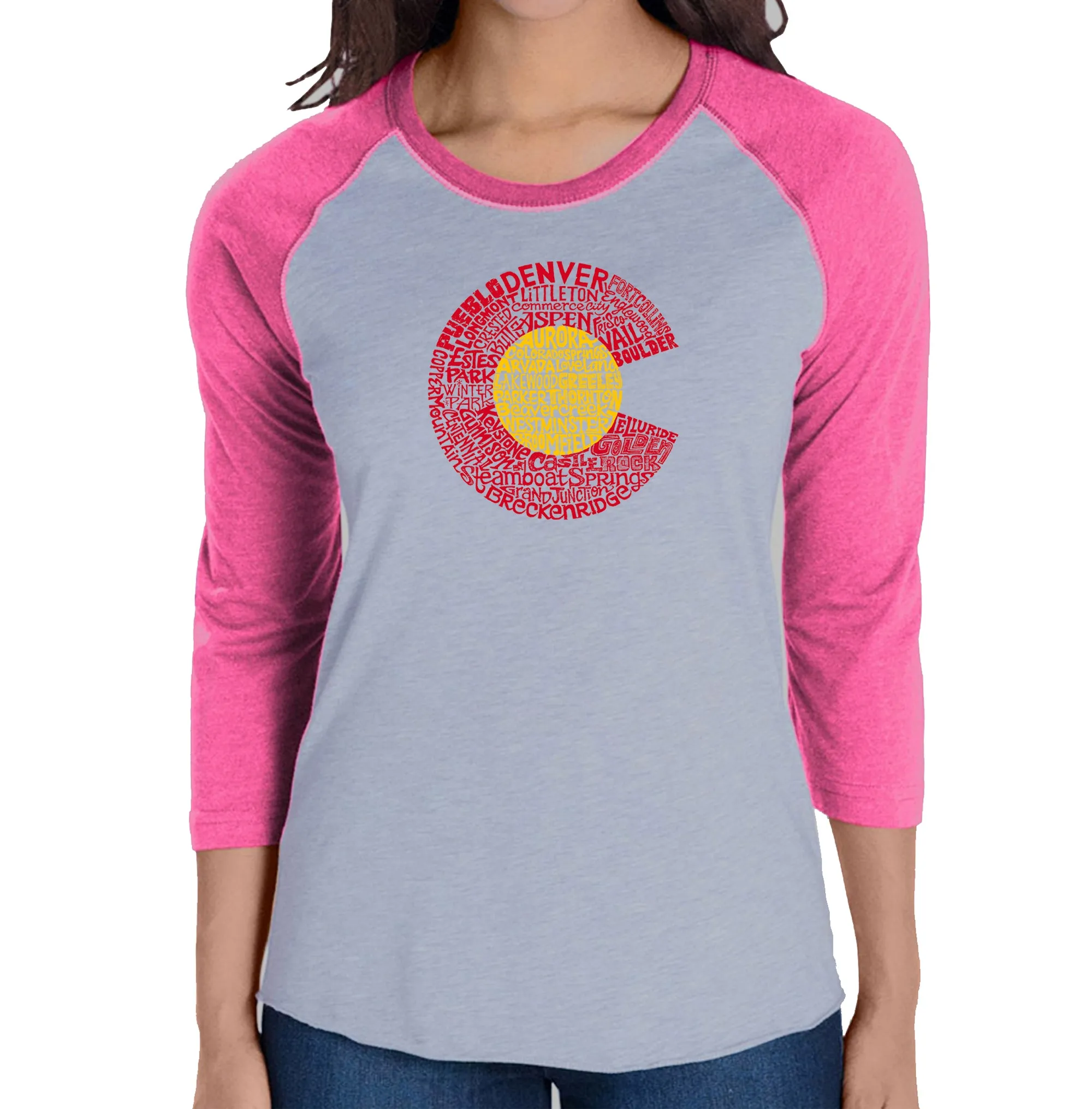 Colorado - Women's Raglan Baseball Word Art T-Shirt sold by LA Pop Art product image thumbnail 4