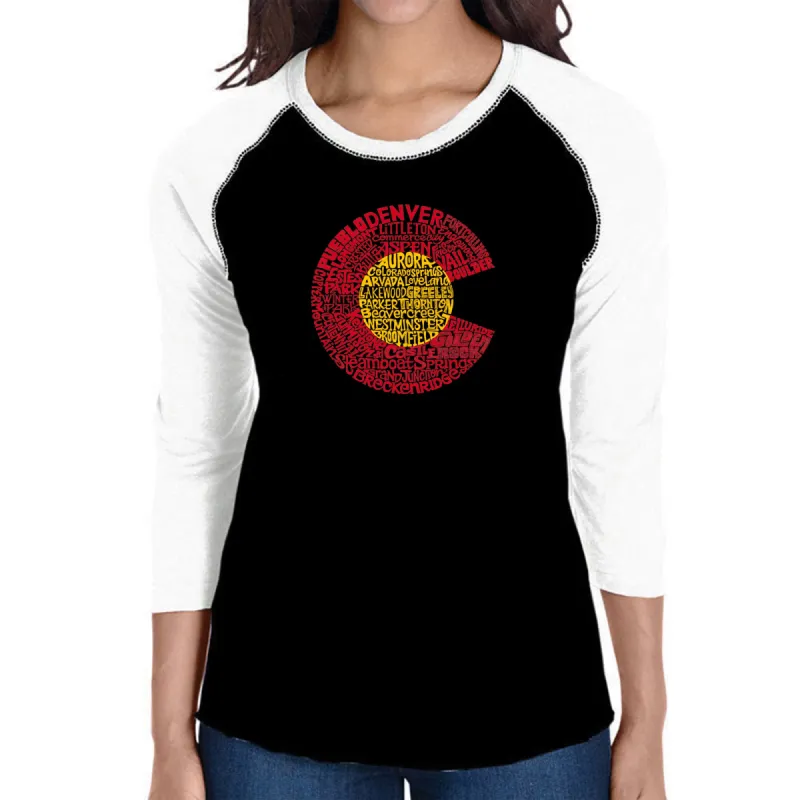 Colorado - Women's Raglan Baseball Word Art T-Shirt sold by LA Pop Art