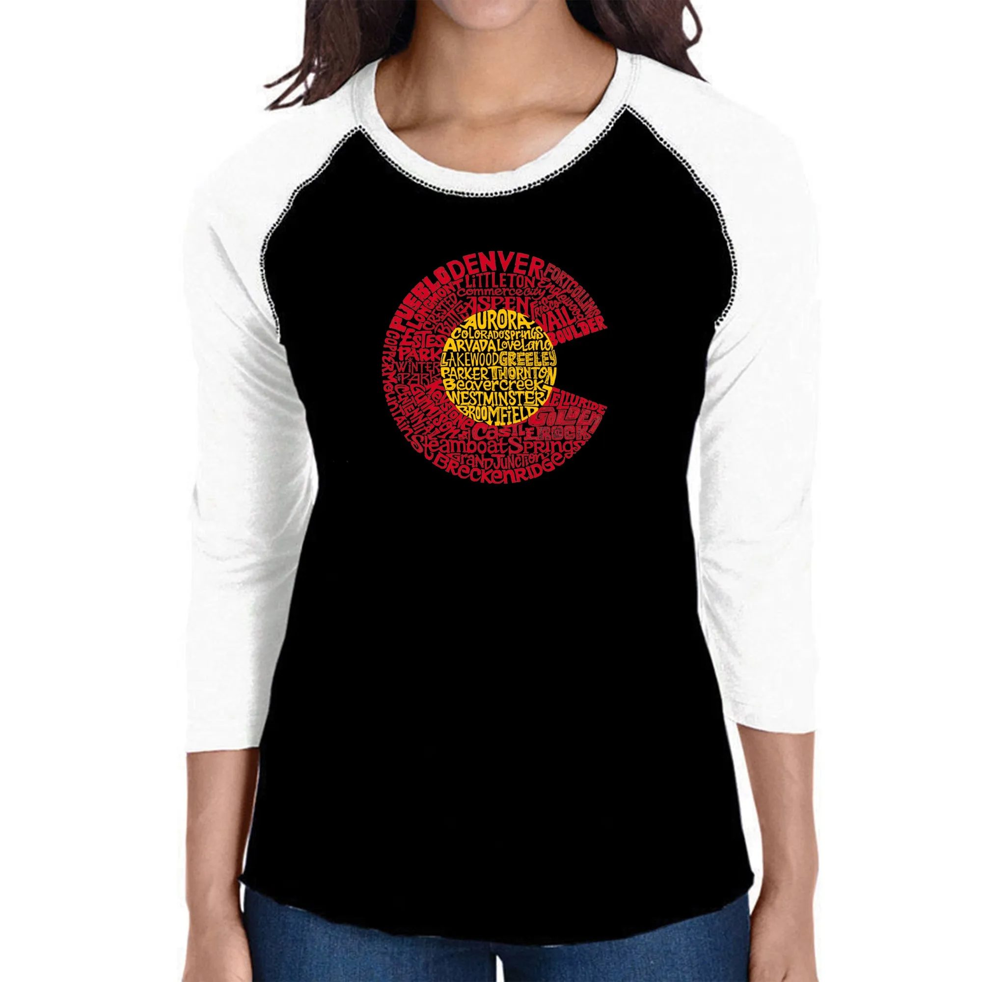 Colorado - Women's Raglan Baseball Word Art T-Shirt sold by LA Pop Art