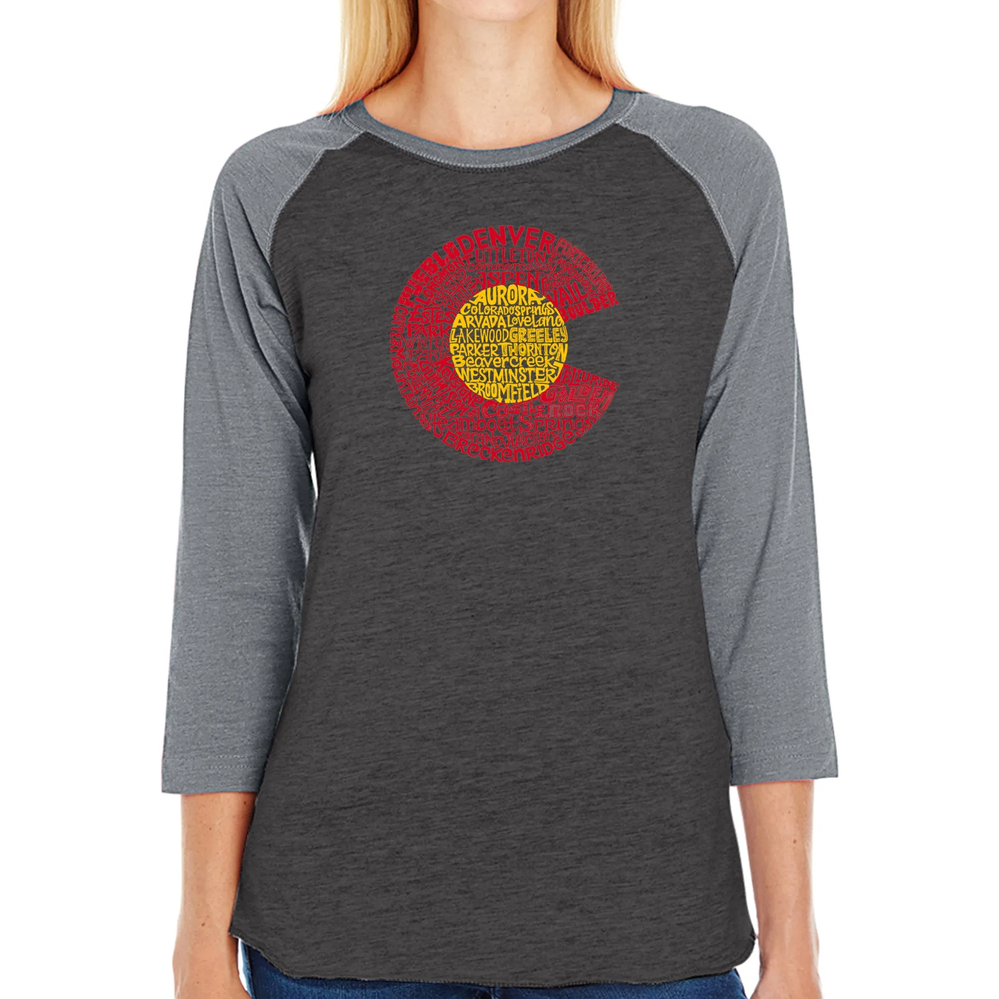 Colorado - Women's Raglan Baseball Word Art T-Shirt sold by LA Pop Art product image thumbnail 3