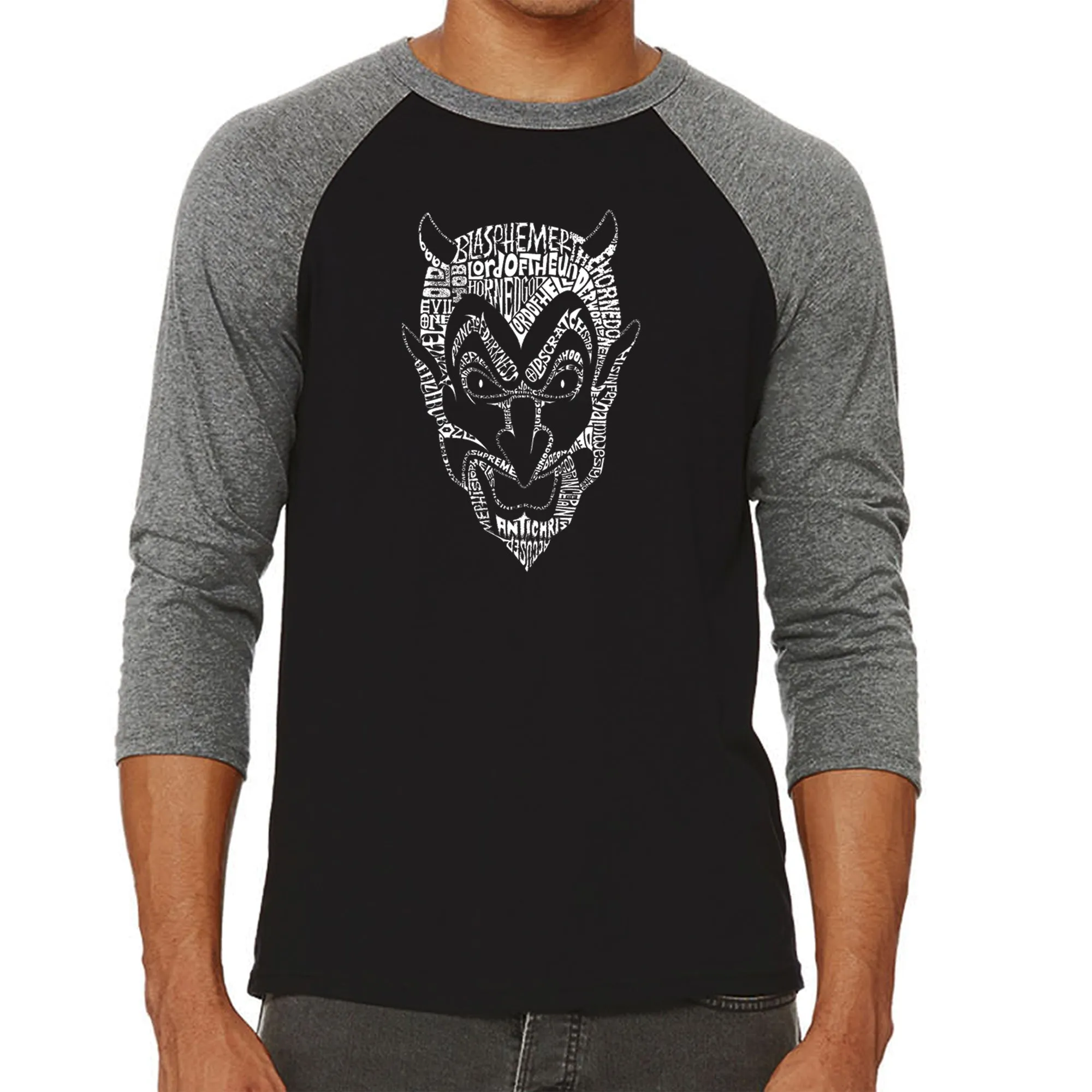 THE DEVIL'S NAMES - Men's Raglan Baseball Word Art T-Shirt sold by LA Pop Art product image thumbnail 4