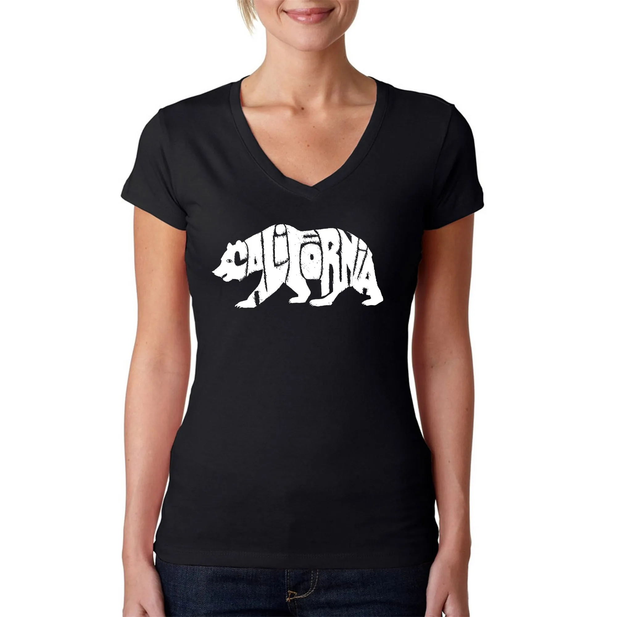 California Bear - Women's Word Art V-Neck T-Shirt sold by LA Pop Art