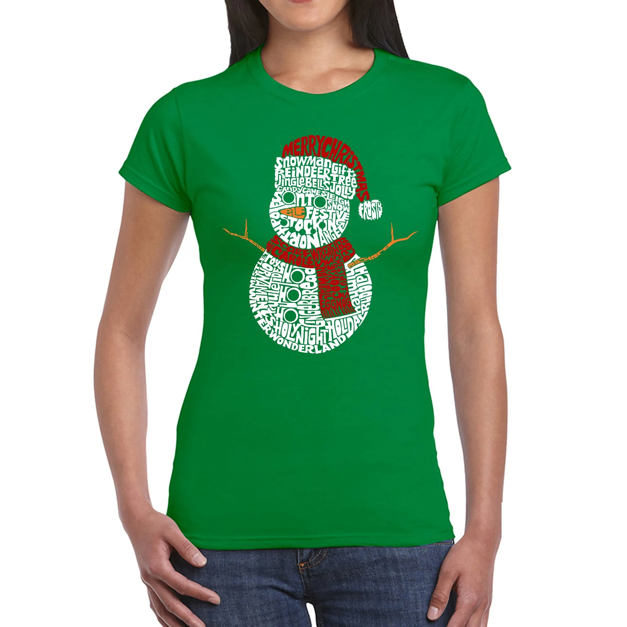Christmas Snowman - Women's Word Art T-Shirt sold by LA Pop Art product image thumbnail 5