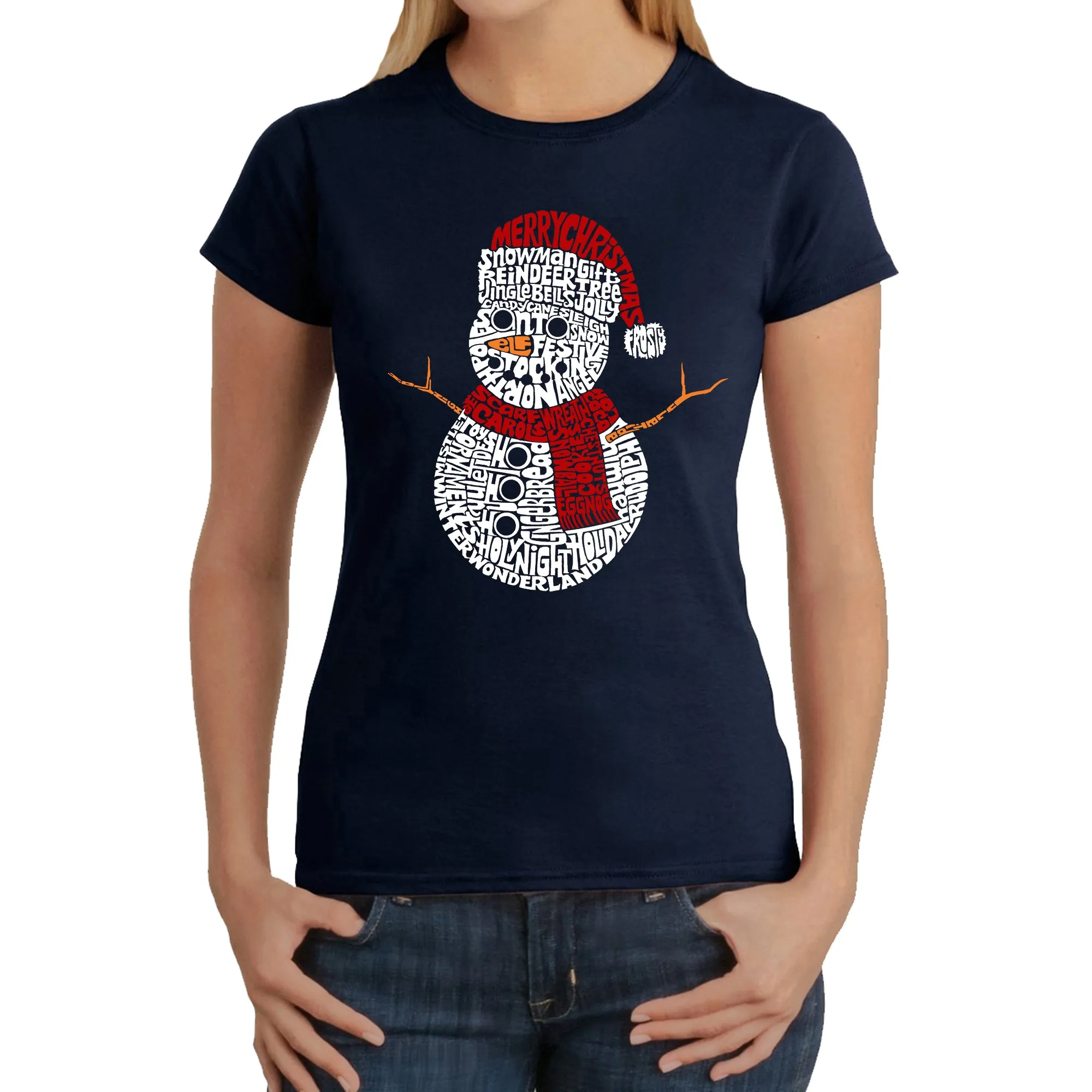 Christmas Snowman - Women's Word Art T-Shirt sold by LA Pop Art product image thumbnail 3