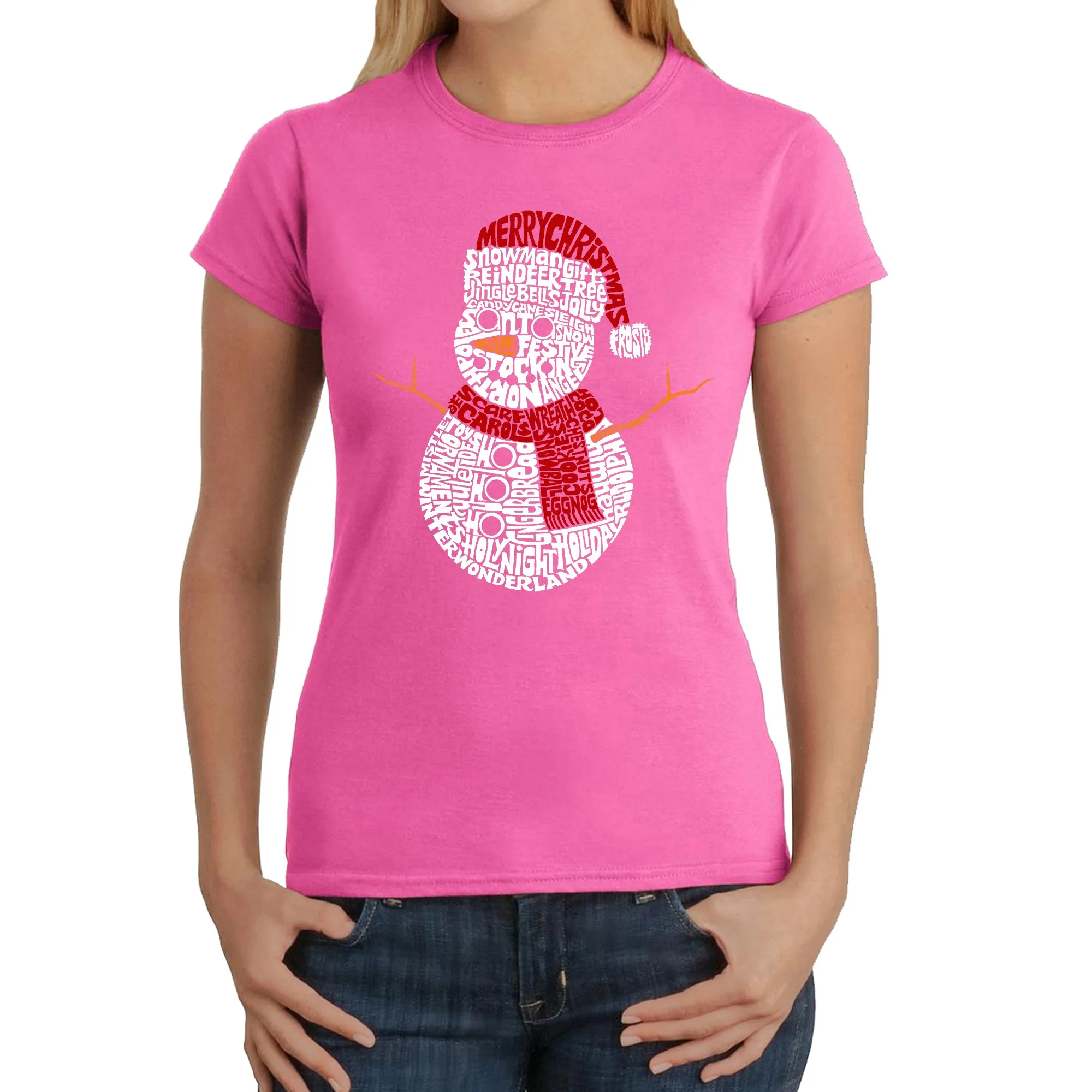 Christmas Snowman - Women's Word Art T-Shirt sold by LA Pop Art product image thumbnail 4