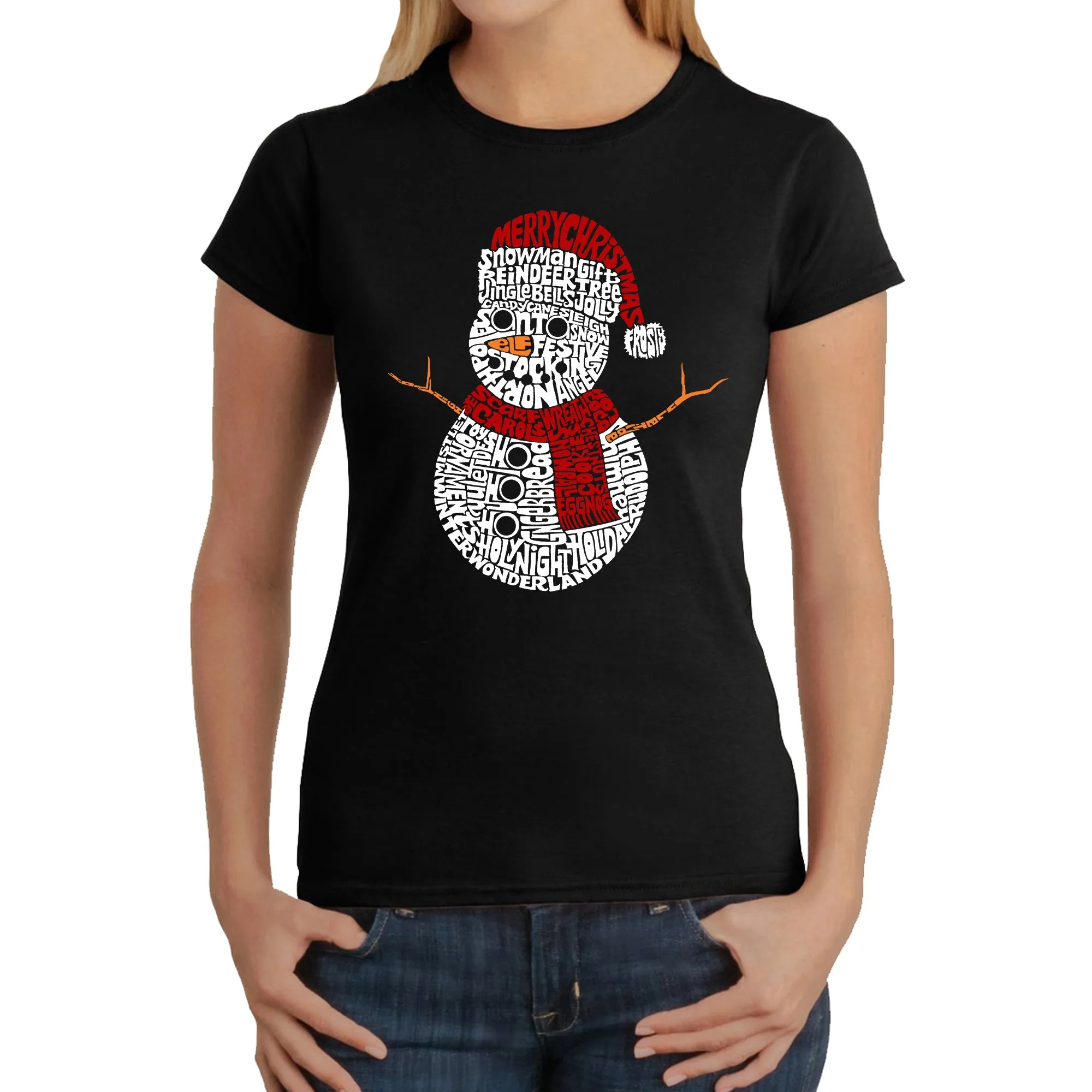 Christmas Snowman - Women's Word Art T-Shirt sold by LA Pop Art