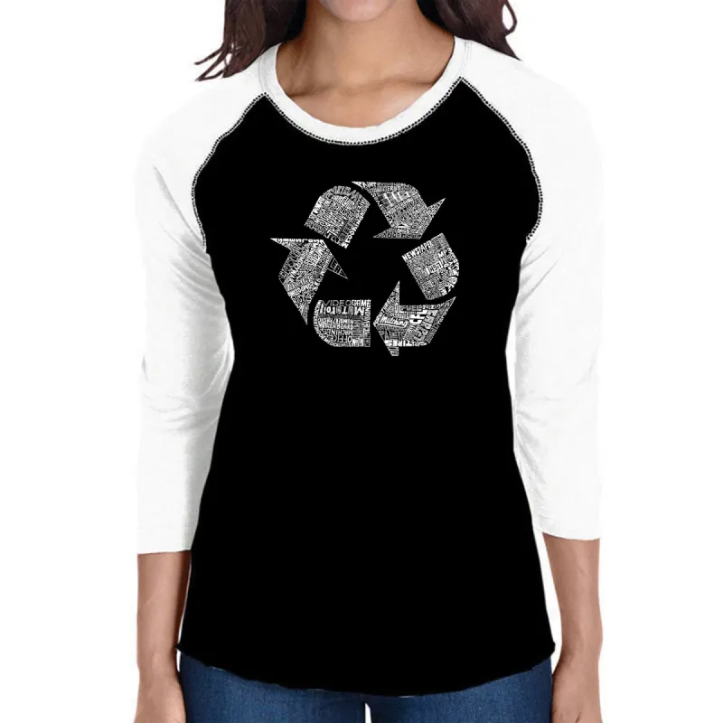 86 RECYCLABLE PRODUCTS - Women's Raglan Baseball Word Art T-Shirt sold by LA Pop Art