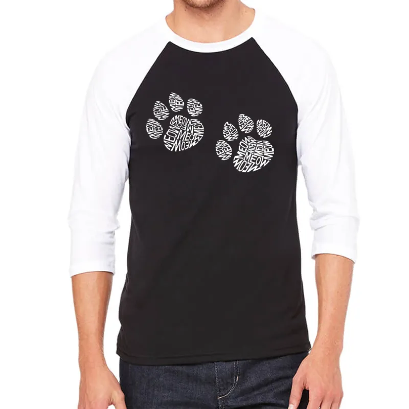 Meow Cat Prints - Men's Raglan Baseball Word Art T-Shirt sold by LA Pop Art