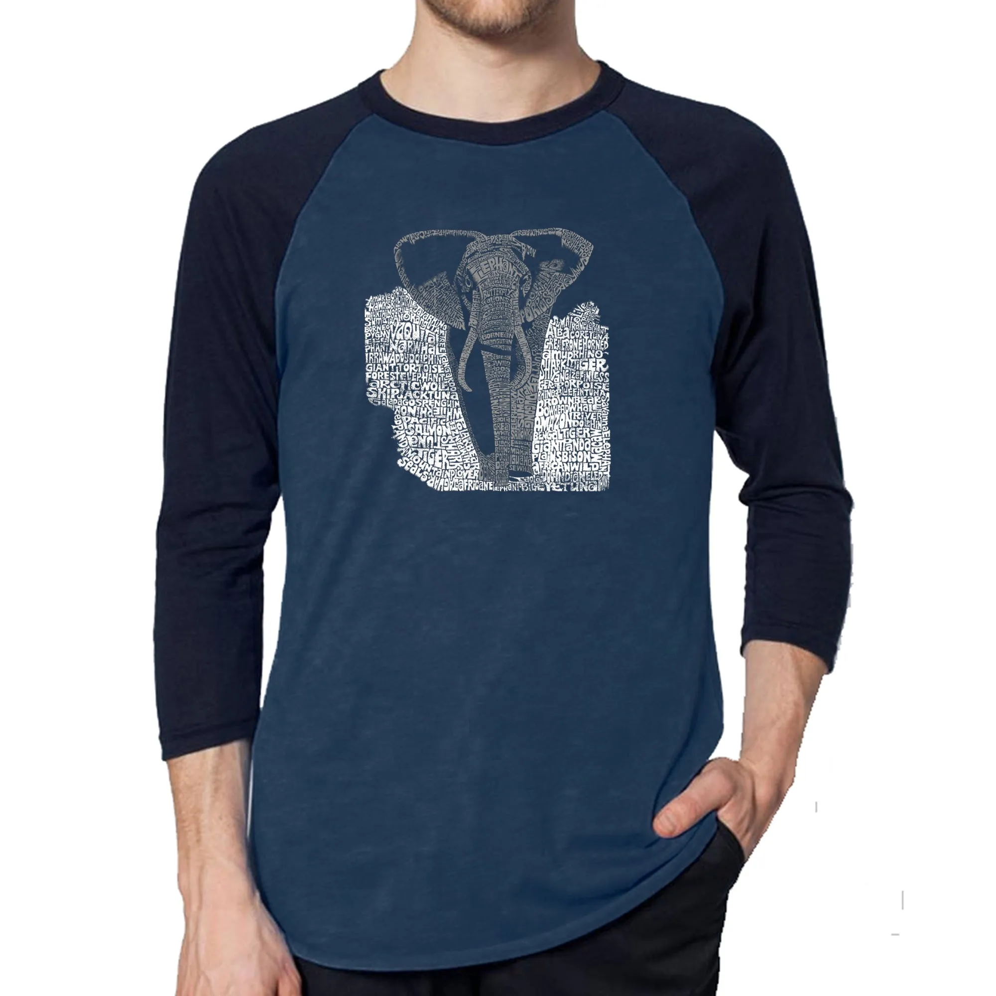 ELEPHANT - Men's Raglan Baseball Word Art T-Shirt sold by LA Pop Art product image thumbnail 3