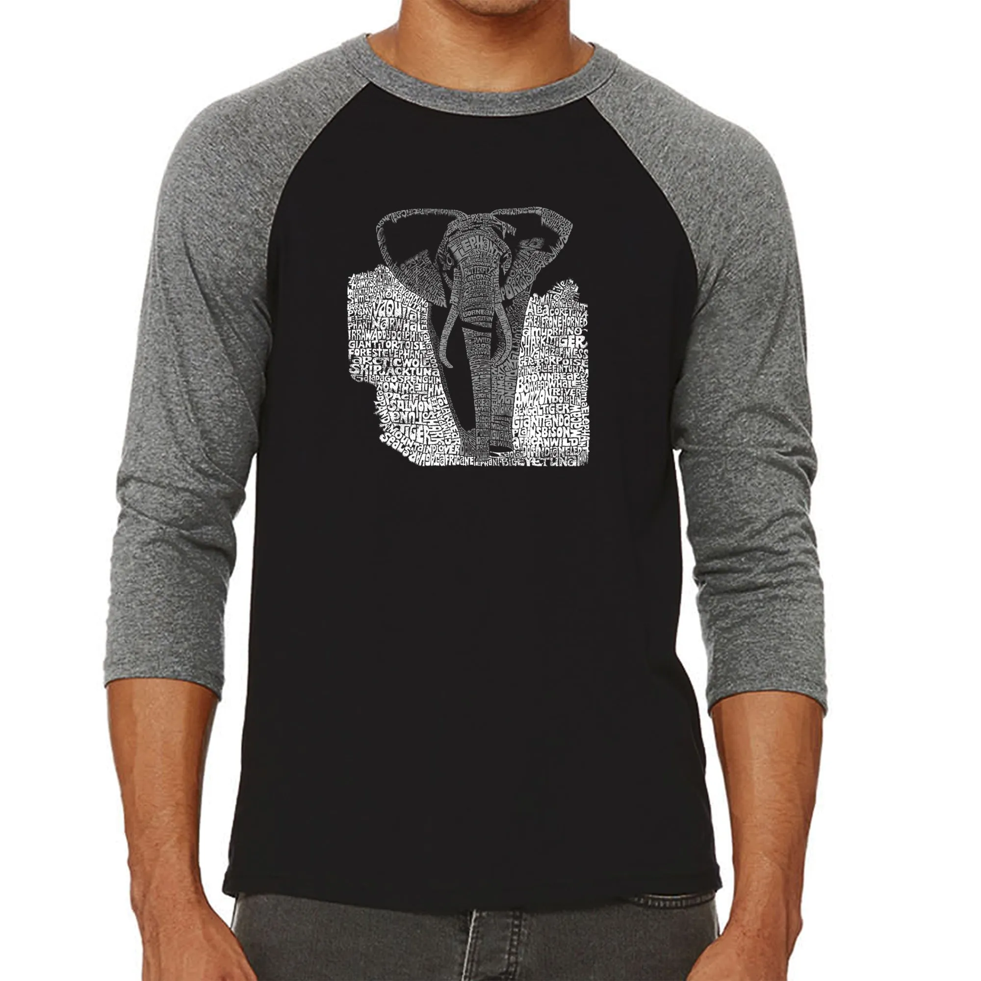 ELEPHANT - Men's Raglan Baseball Word Art T-Shirt sold by LA Pop Art product image thumbnail 4