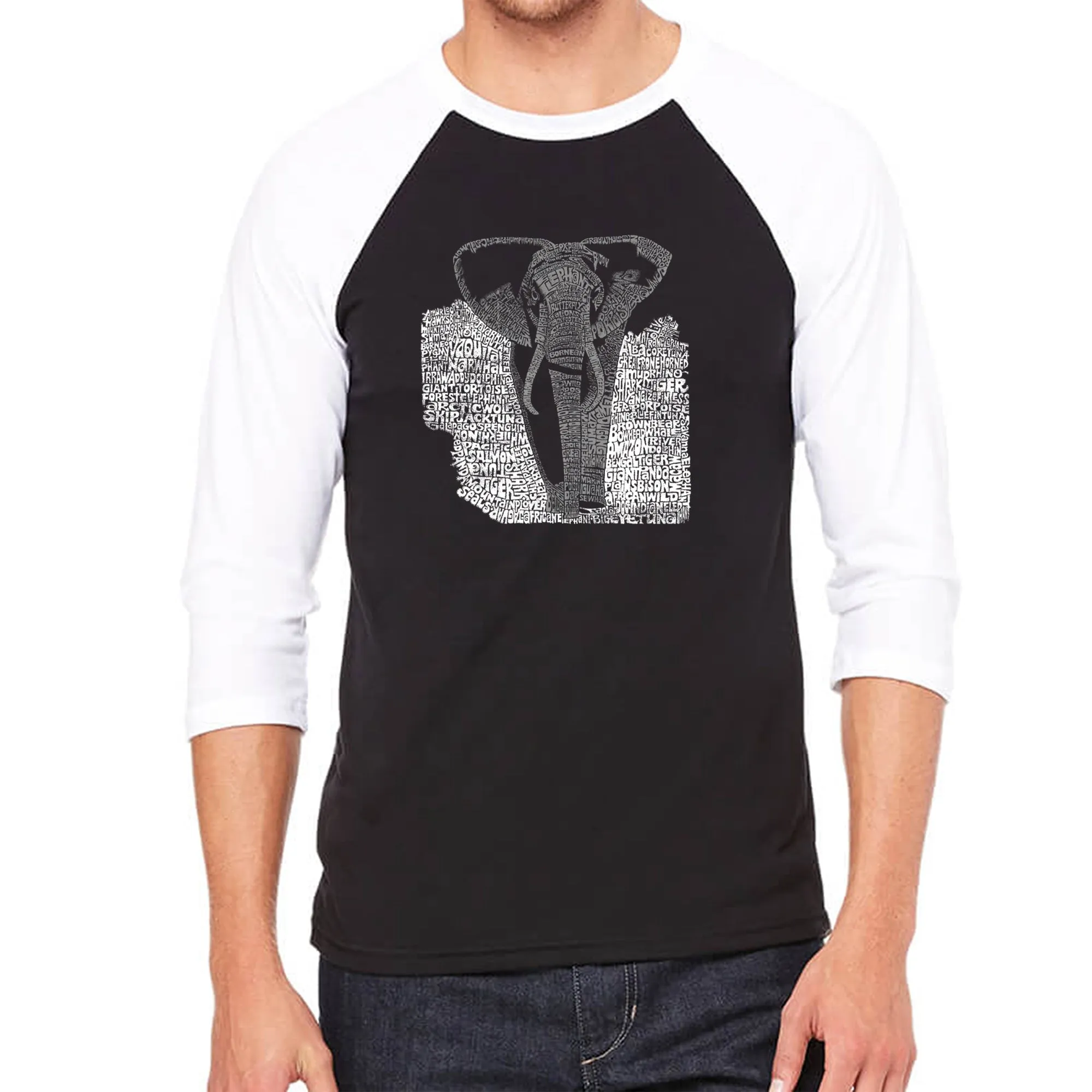 ELEPHANT - Men's Raglan Baseball Word Art T-Shirt sold by LA Pop Art