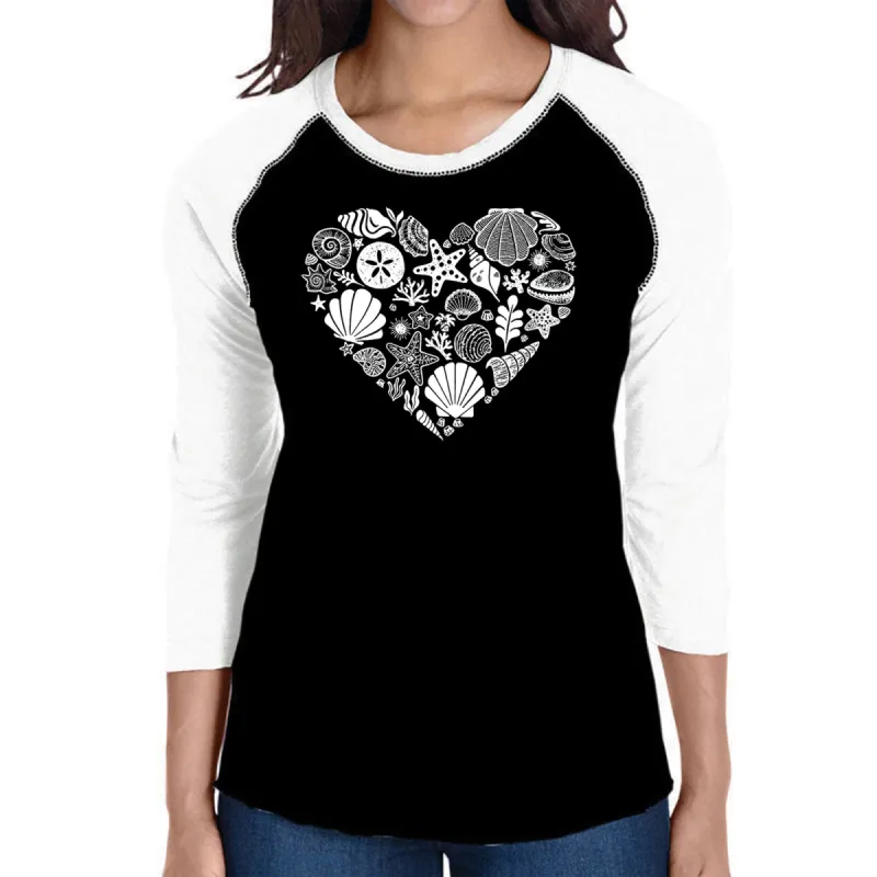 Sea Shells - Women's Raglan Word Art T-Shirt sold by LA Pop Art