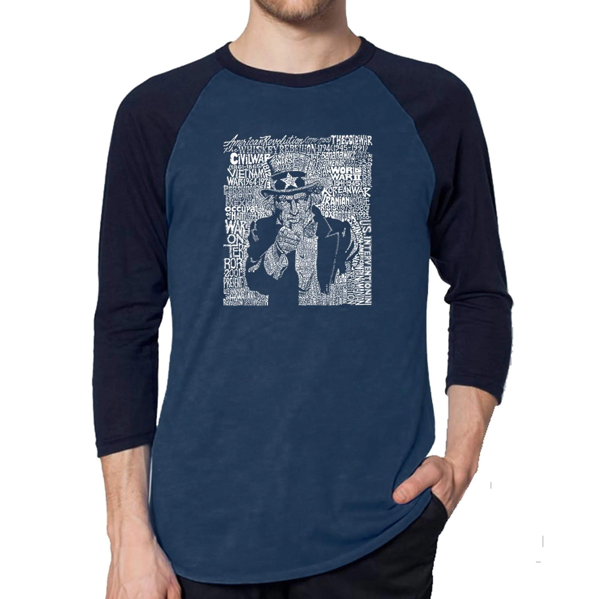 UNCLE SAM - Men's Raglan Baseball Word Art T-Shirt sold by LA Pop Art product image thumbnail 3
