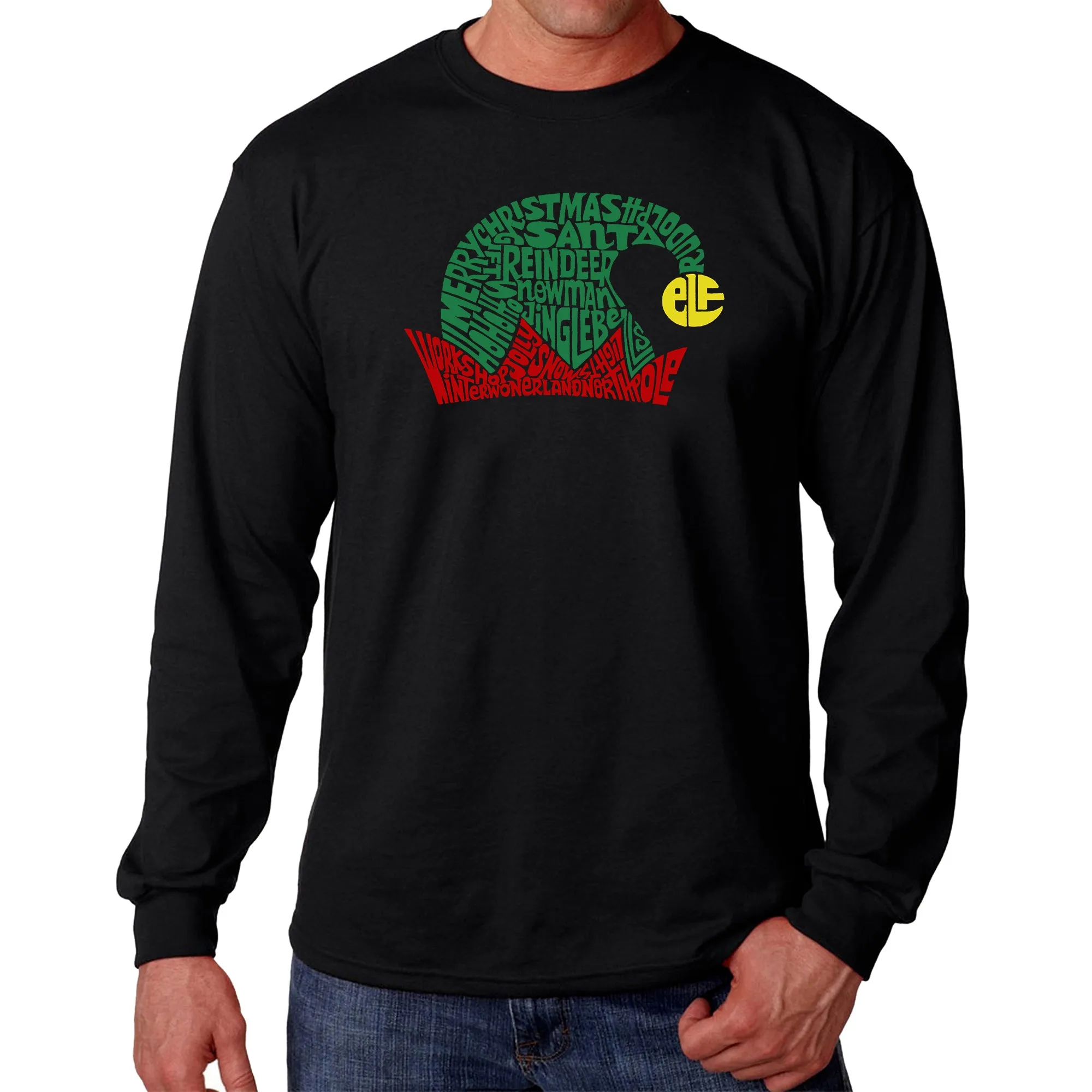 Christmas Elf Hat - Men's Word Art Long Sleeve T-Shirt sold by LA Pop Art