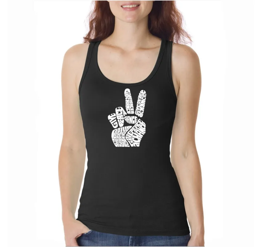 PEACE FINGERS  - Women's Word Art Tank Top sold by LA Pop Art
