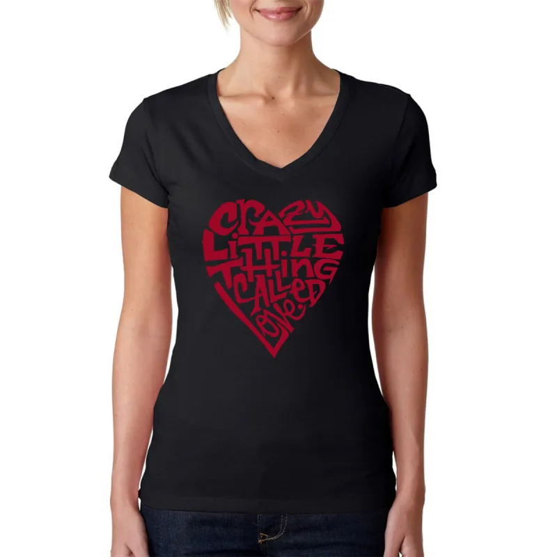 Crazy Little Thing Called Love - Women's Word Art V-Neck T-Shirt sold by LA Pop Art