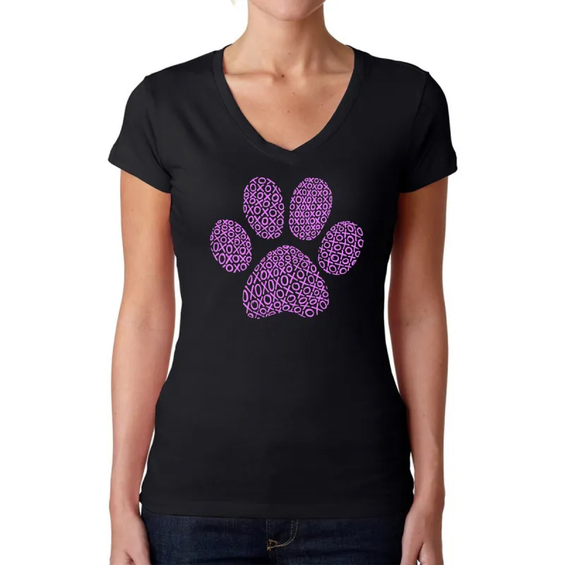 XOXO Dog Paw  - Women's Word Art V-Neck T-Shirt sold by LA Pop Art