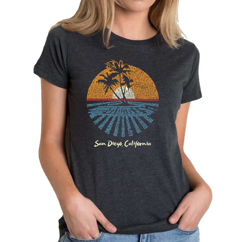 Cities In San Diego - Women's Premium Blend Word Art T-Shirt sold by LA Pop Art