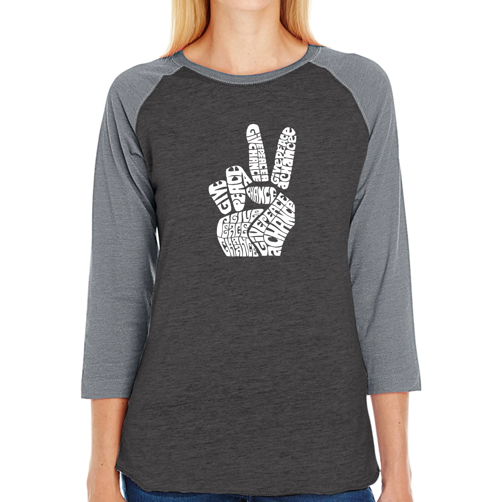 PEACE FINGERS - Women's Raglan Baseball Word Art T-Shirt sold by LA Pop Art product image thumbnail 3