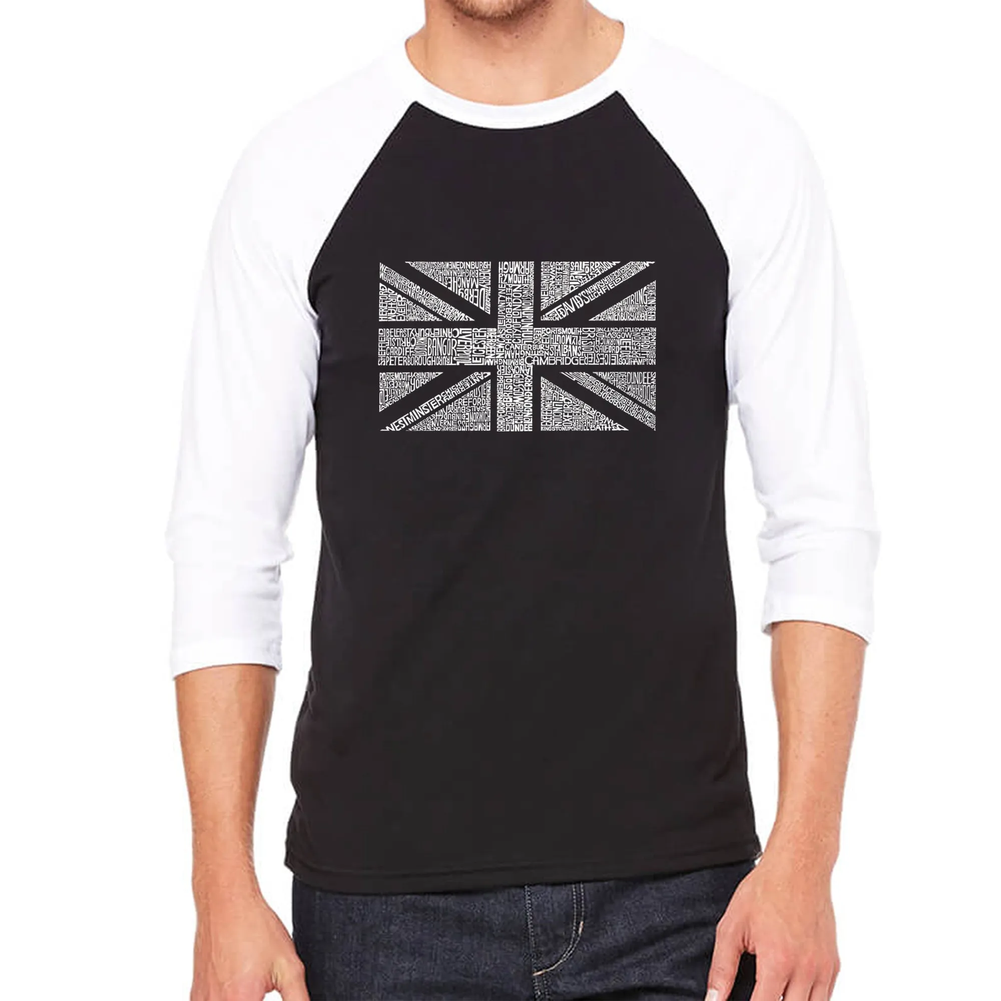 UNION JACK - Men's Raglan Baseball Word Art T-Shirt sold by LA Pop Art