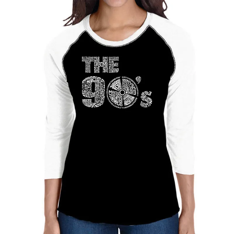 90S - Women's Raglan Baseball Word Art T-Shirt sold by LA Pop Art