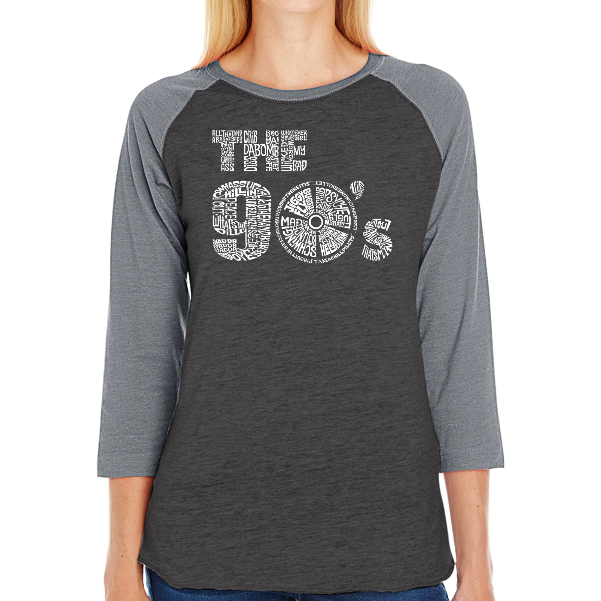 90S - Women's Raglan Baseball Word Art T-Shirt sold by LA Pop Art product image thumbnail 3