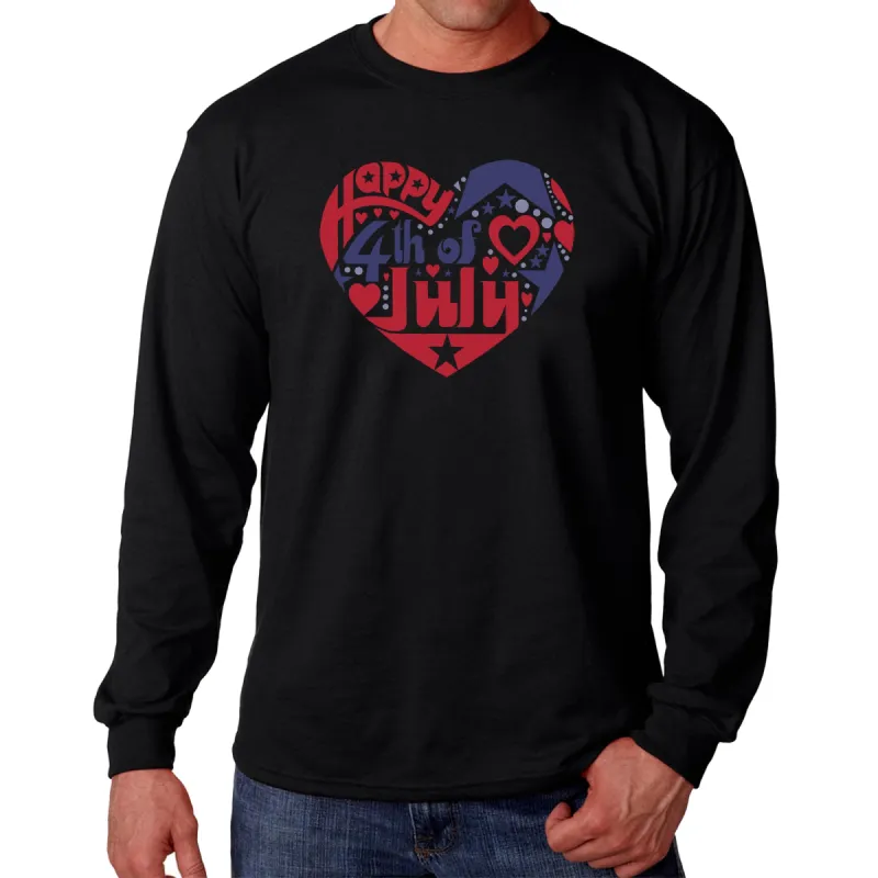 Men's Word Art Long Sleeve T-shirt - July 4th Heart sold by LA Pop Art