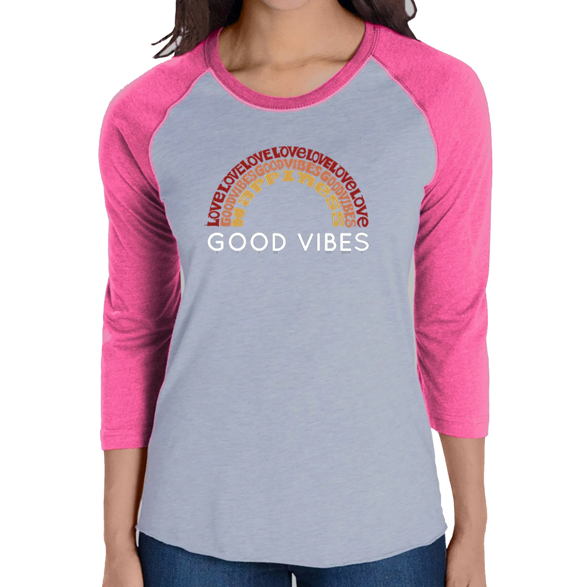Good Vibes - Women's Raglan Baseball Word Art T-Shirt sold by LA Pop Art product image thumbnail 3