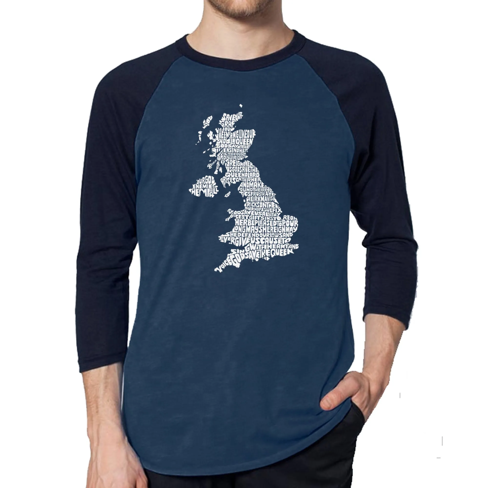 GOD SAVE THE QUEEN - Men's Raglan Baseball Word Art T-Shirt sold by LA Pop Art product image thumbnail 3