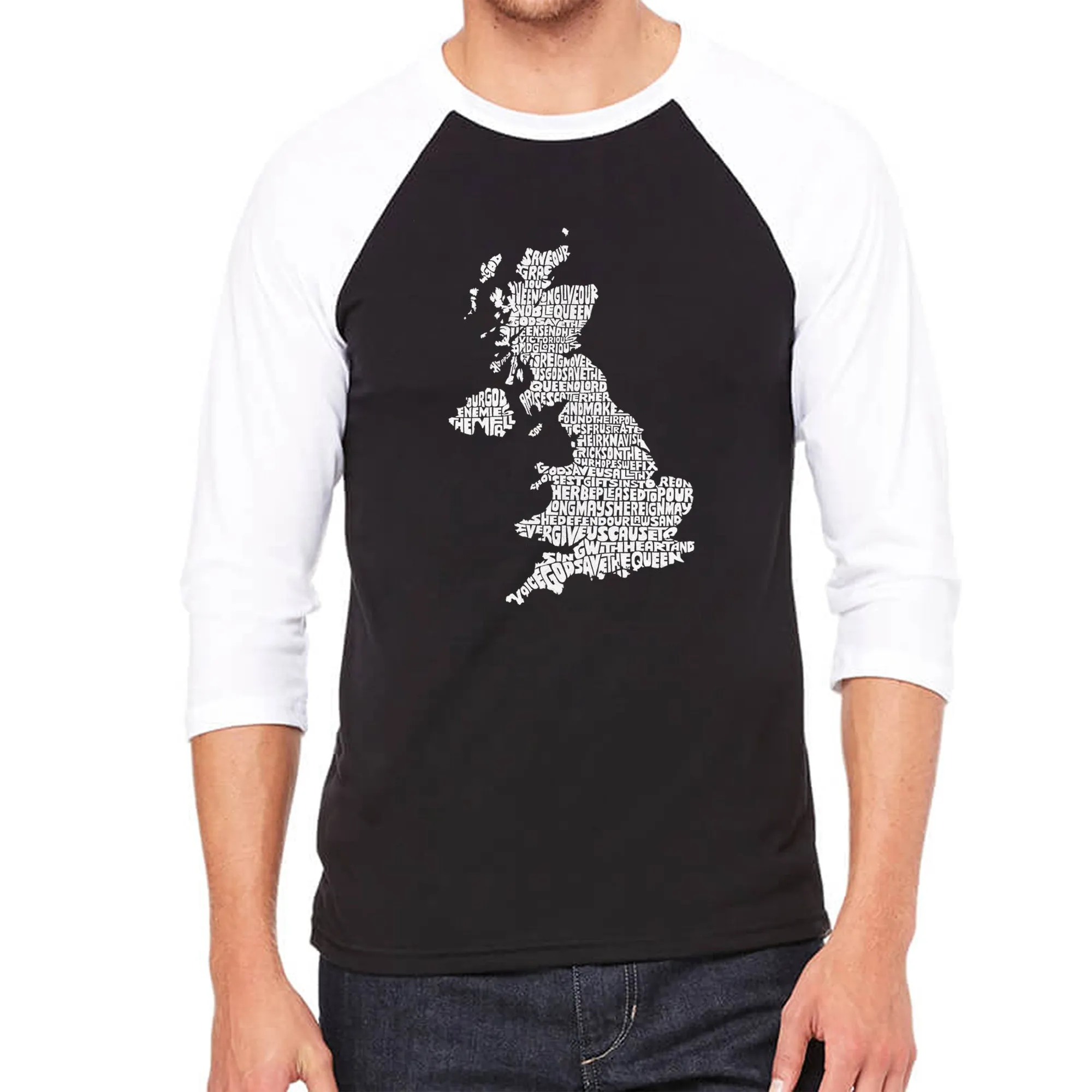 GOD SAVE THE QUEEN - Men's Raglan Baseball Word Art T-Shirt sold by LA Pop Art