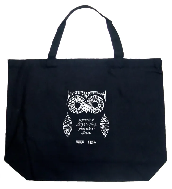 Owl - Large Word Art Tote Bag sold by LA Pop Art