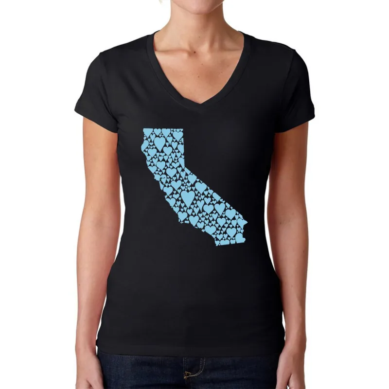 California Hearts  - Women's Word Art V-Neck T-Shirt sold by LA Pop Art