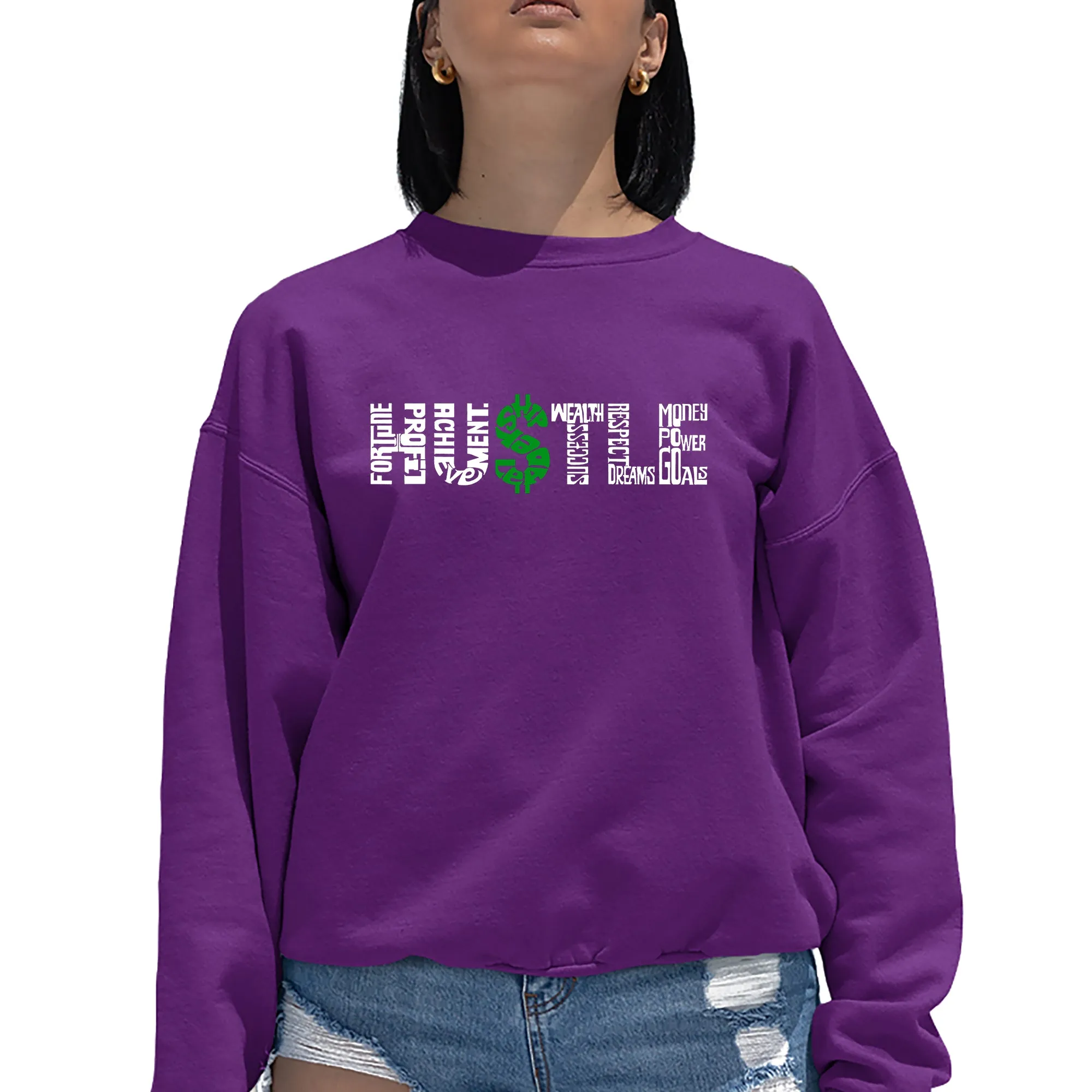 Hustle - Women's Word Art Crewneck Sweatshirt sold by LA Pop Art product image thumbnail 3