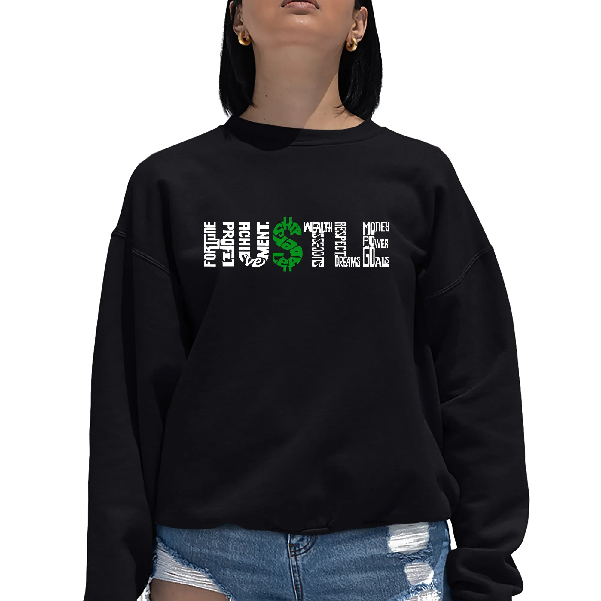 Hustle - Women's Word Art Crewneck Sweatshirt sold by LA Pop Art