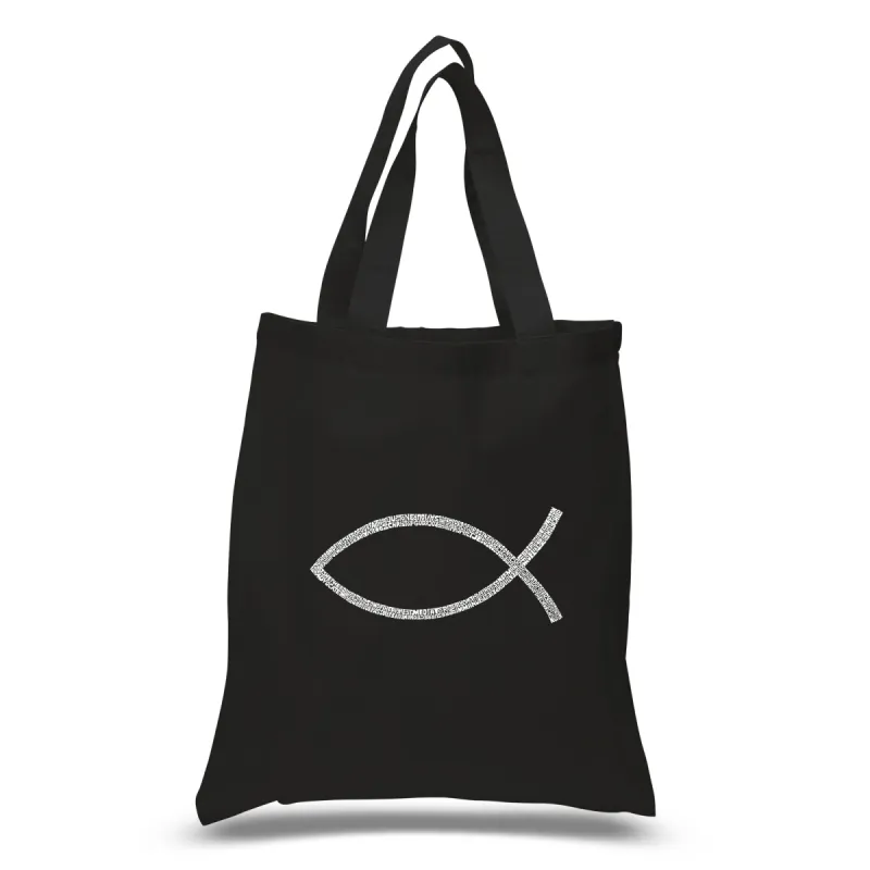 JESUS FISH - Small Word Art Tote Bag sold by LA Pop Art