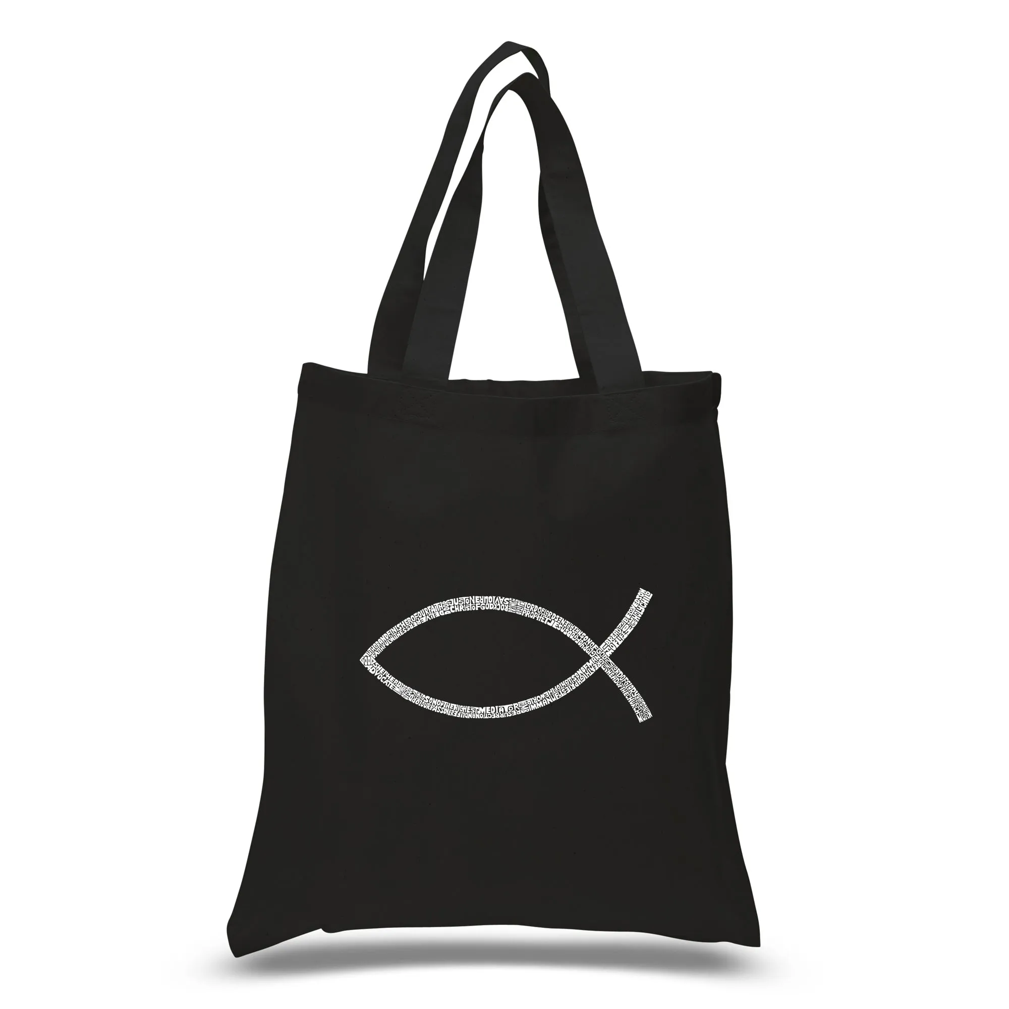 JESUS FISH - Small Word Art Tote Bag sold by LA Pop Art
