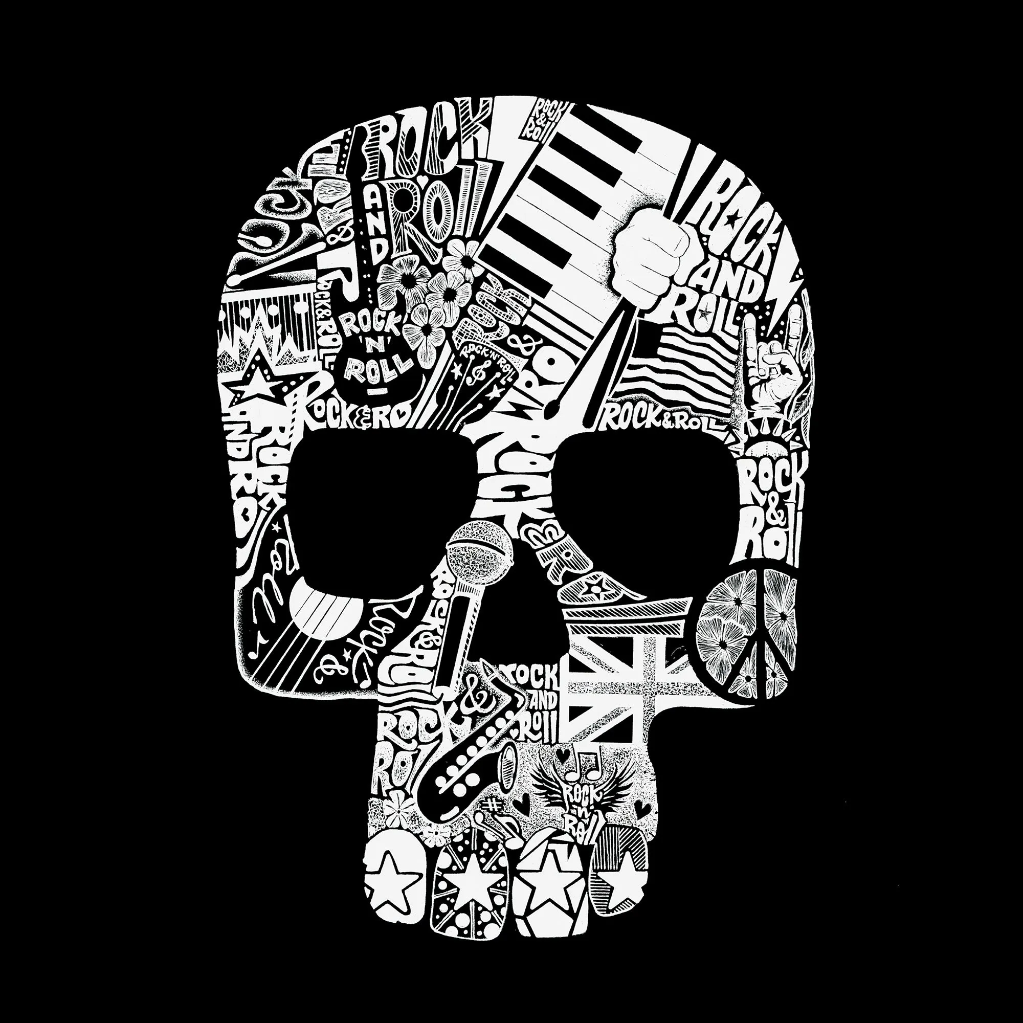 Rock n Roll Skull - Men's Word Art Long Sleeve T-Shirt sold by LA Pop Art product image thumbnail 2