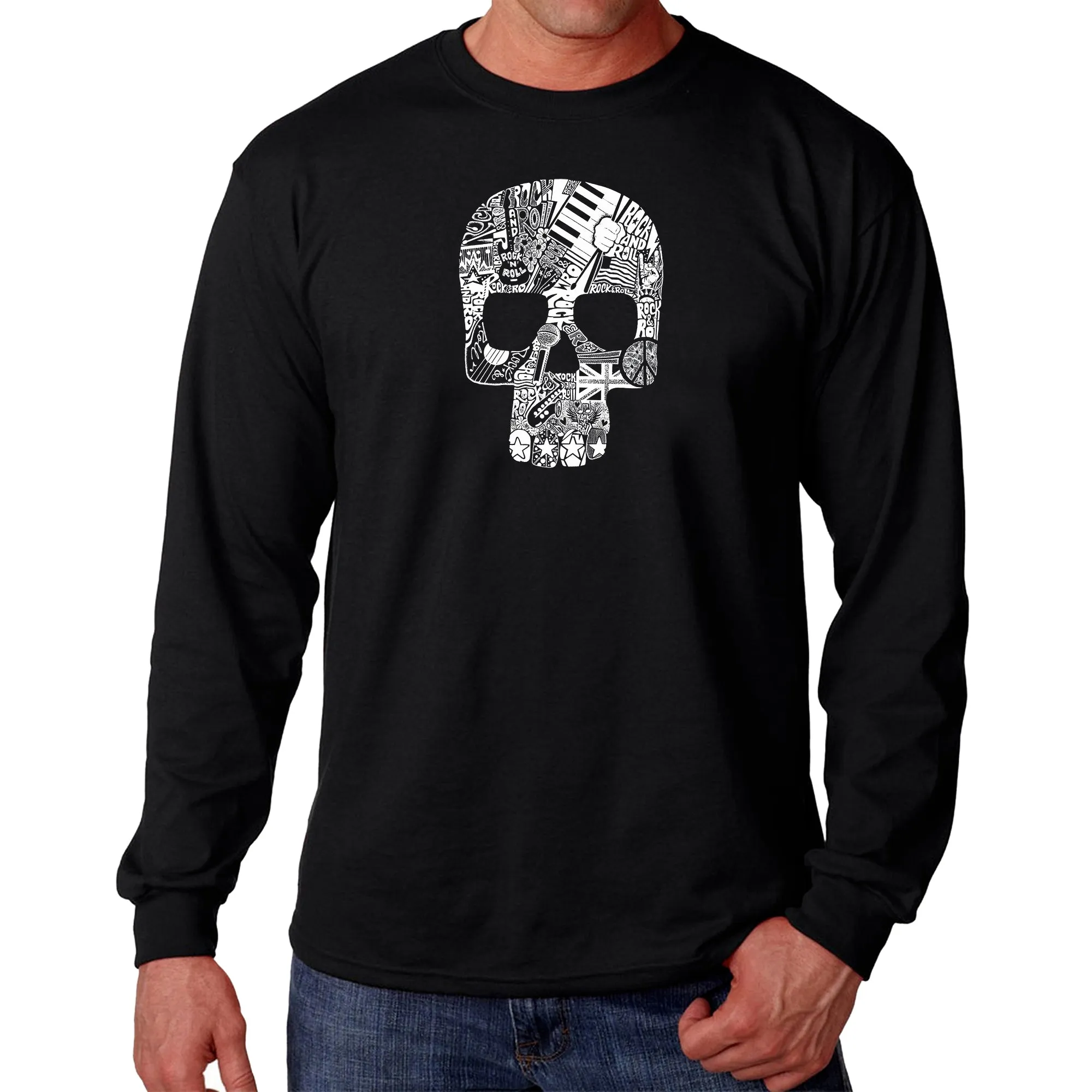 Rock n Roll Skull - Men's Word Art Long Sleeve T-Shirt sold by LA Pop Art