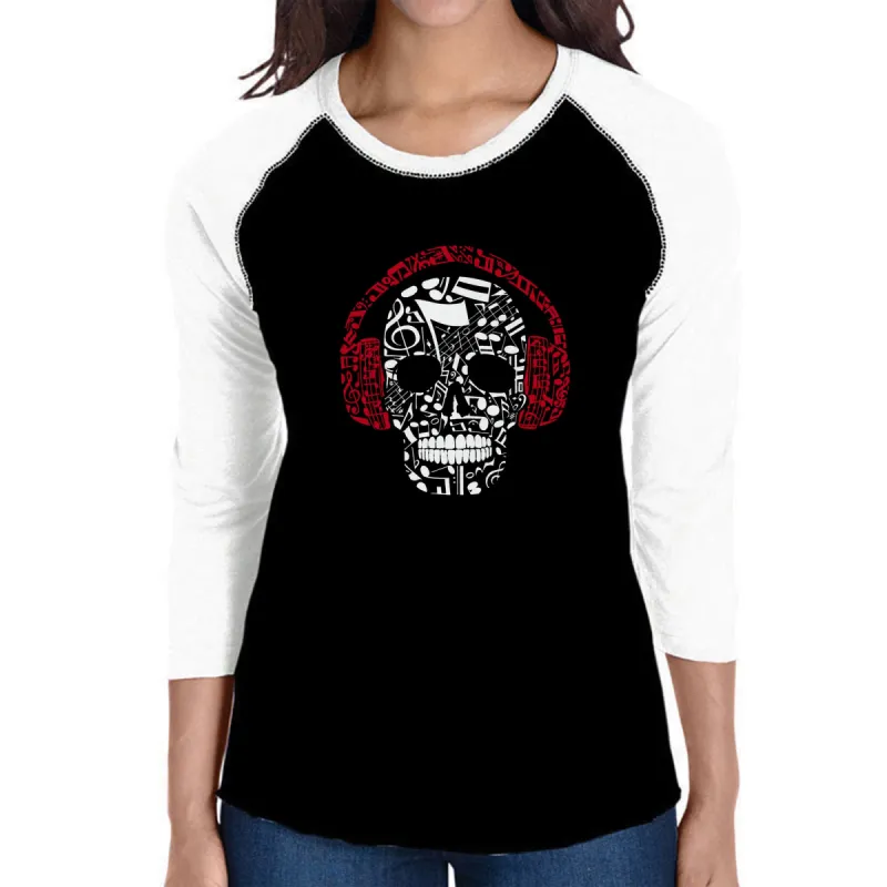 Music Notes Skull  - Women's Raglan Word Art T-Shirt sold by LA Pop Art