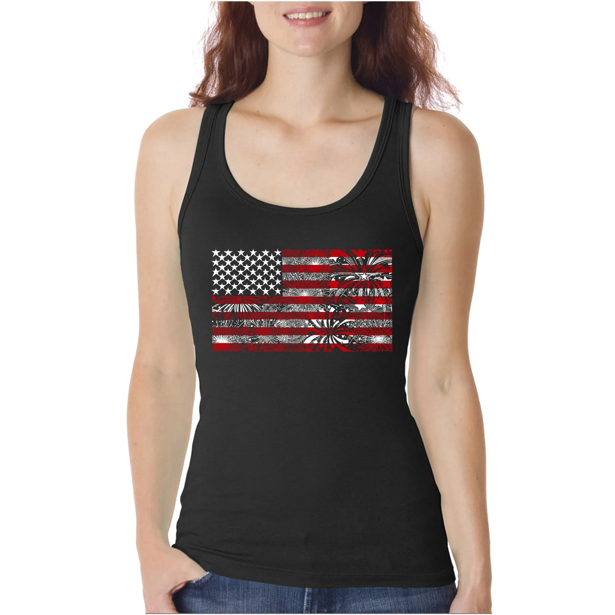 Women's Word Art Tank Top - Fireworks American Flag sold by LA Pop Art