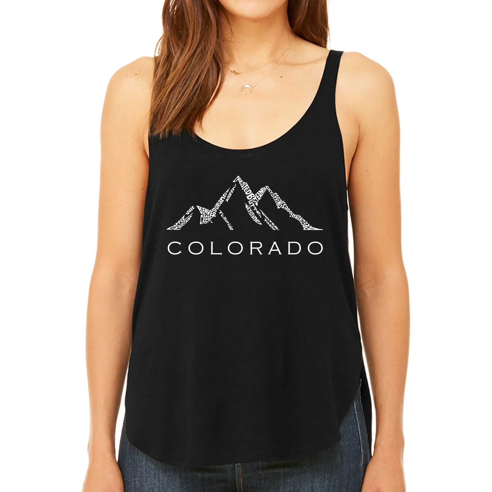 Colorado Ski Towns - Women's Premium Word Art Flowy Tank Top sold by LA Pop Art