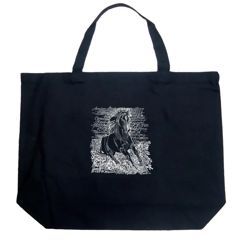 POPULAR HORSE BREEDS - Large Word Art Tote Bag sold by LA Pop Art
