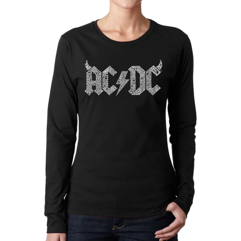 AC/DC Classic Horns Logo  - Women's Word Art Long Sleeve T-Shirt sold by LA Pop Art