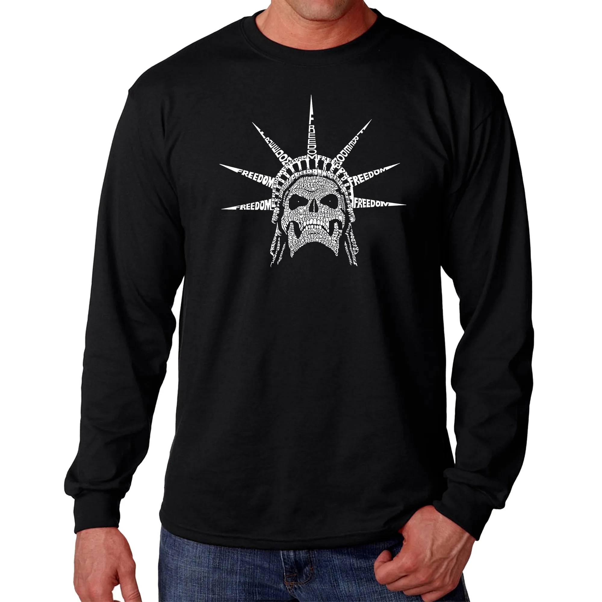 Freedom Skull - Men's Word Art Long Sleeve T-Shirt sold by LA Pop Art