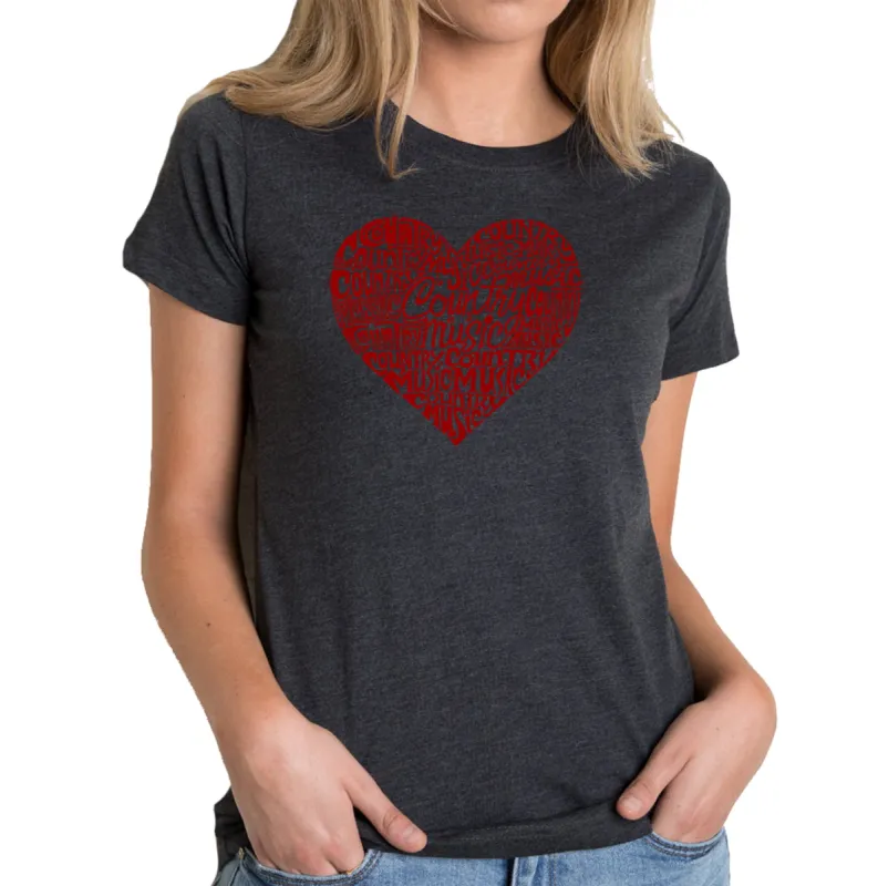Country Music Heart - Women's Premium Blend Word Art T-Shirt sold by LA Pop Art